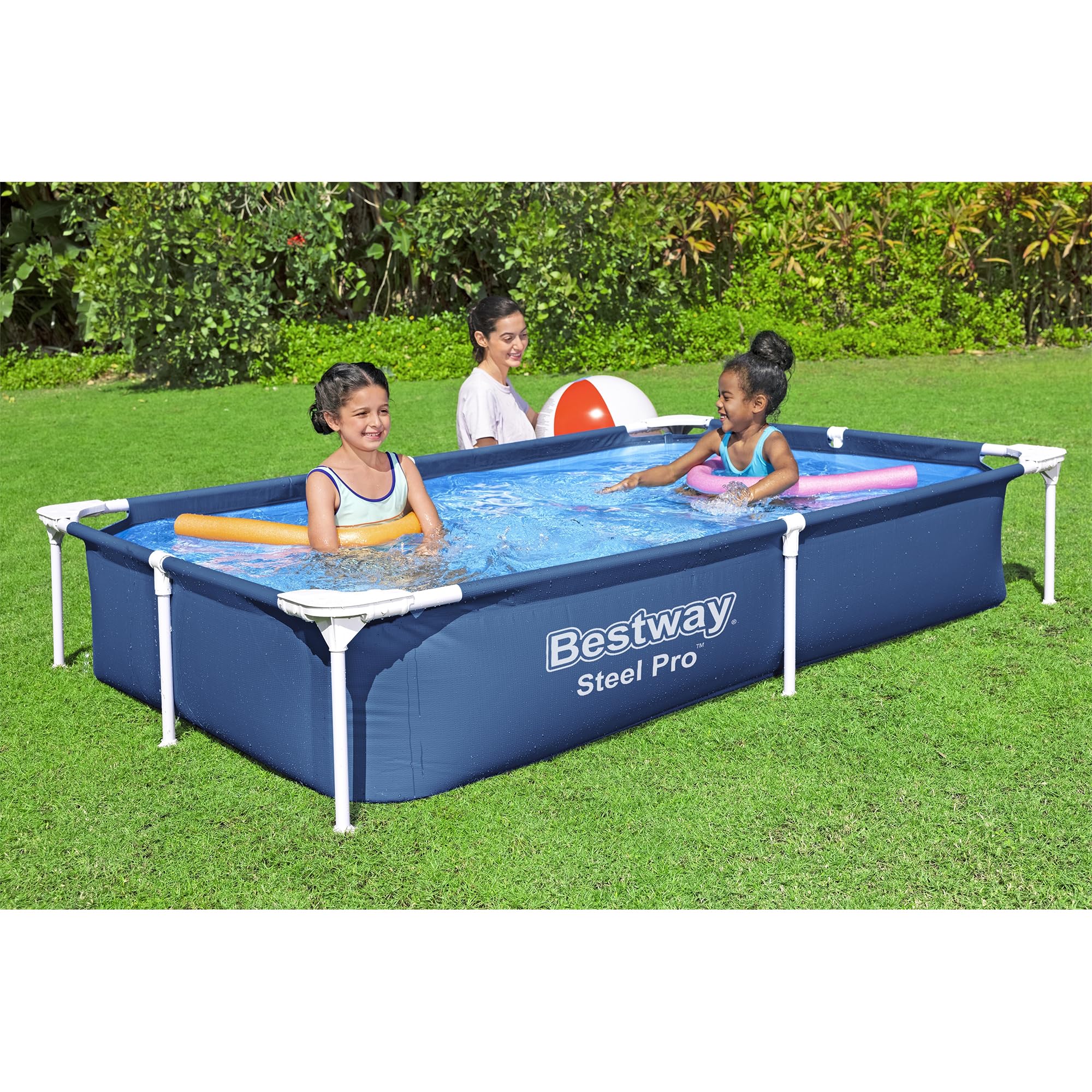 Bestway Steel Pro 87 Inch x 59 Inch x 17 Inch Rectangular Metal Frame Above Ground Outdoor Backyard Swimming Pool, Blue (Pool Only) - Image 4