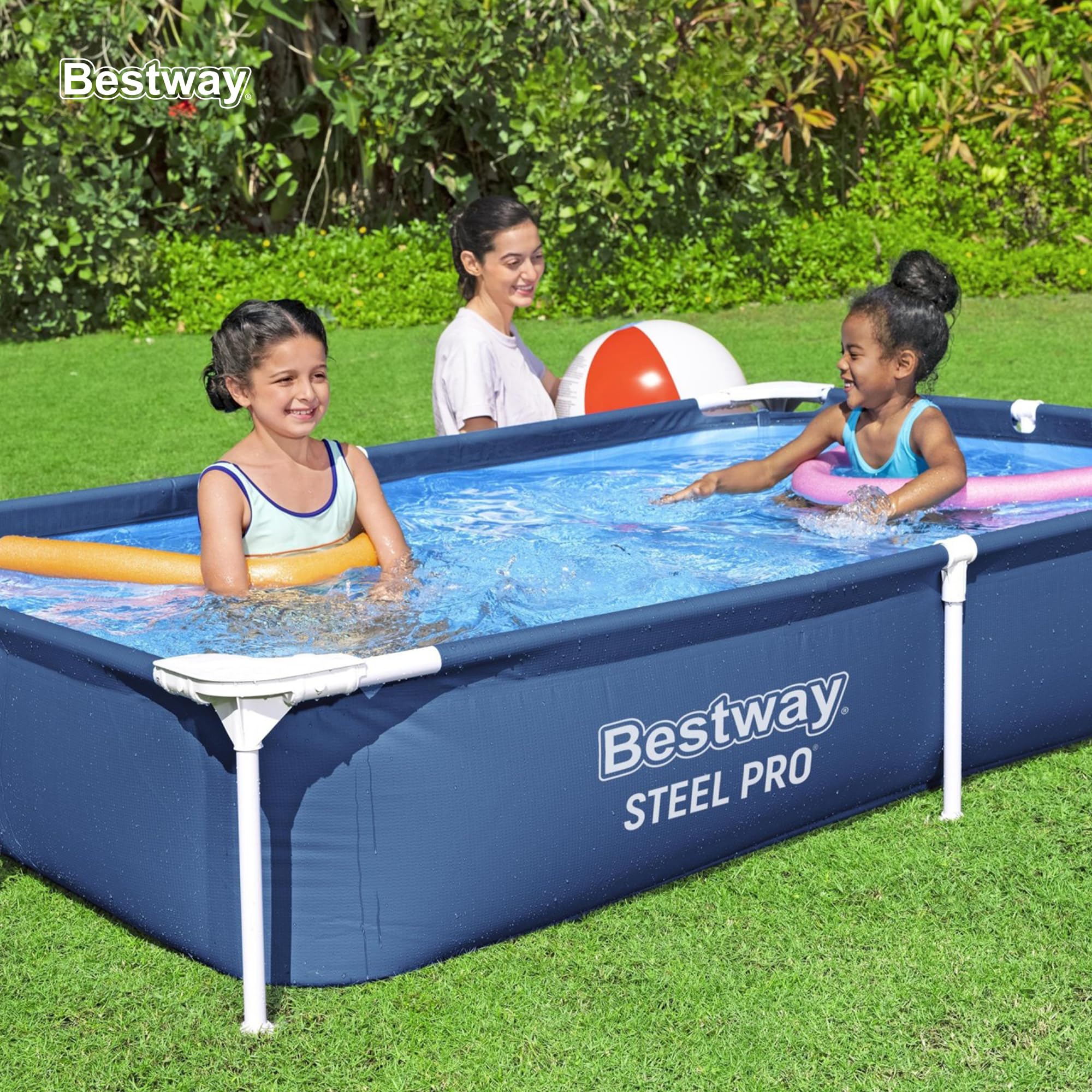 Bestway Steel Pro 87 Inch x 59 Inch x 17 Inch Rectangular Metal Frame Above Ground Outdoor Backyard Swimming Pool, Blue (Pool Only) - Image 6