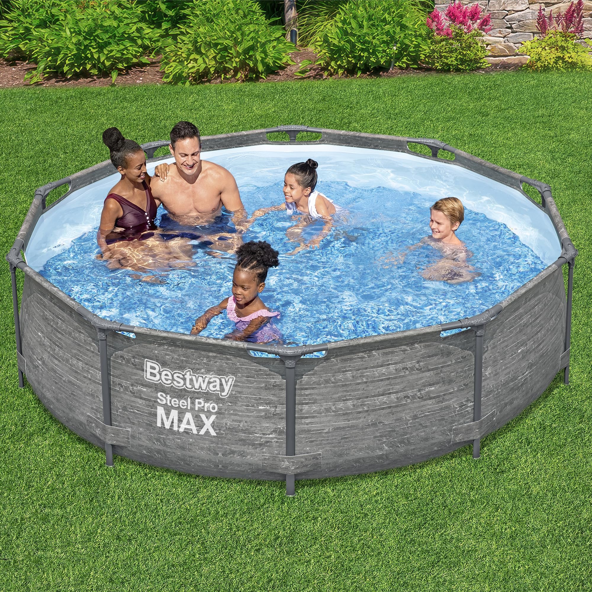 Bestway Steel Pro MAX 10' x 30" Above Ground Pool, Round Metal Frame Outdoor Swimming Pool Set with Filter Pump, Stacked Stone Print - Image 5
