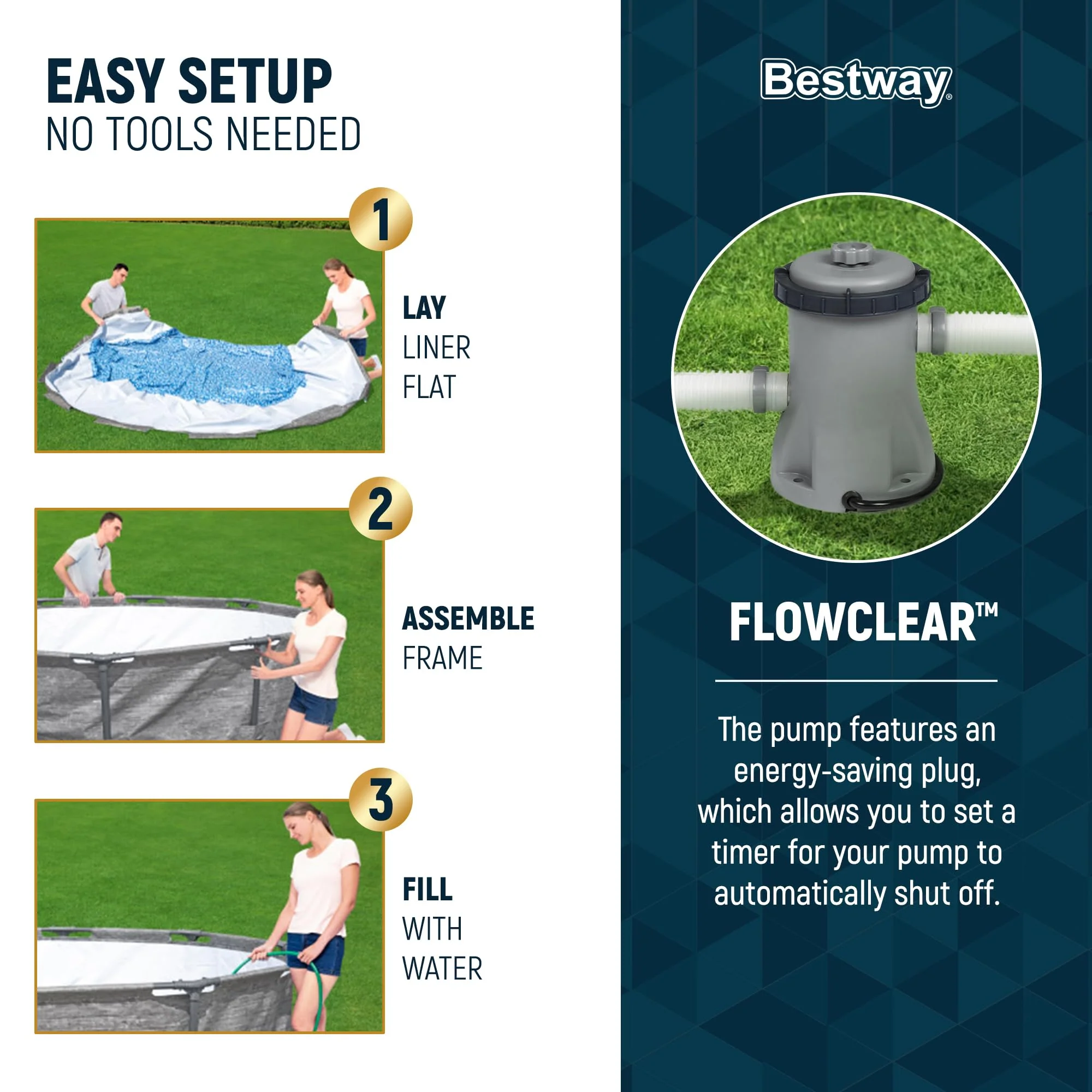 Bestway Steel Pro MAX 10' x 30" Above Ground Pool, Round Metal Frame Outdoor Swimming Pool Set with Filter Pump, Stacked Stone Print - Image 7