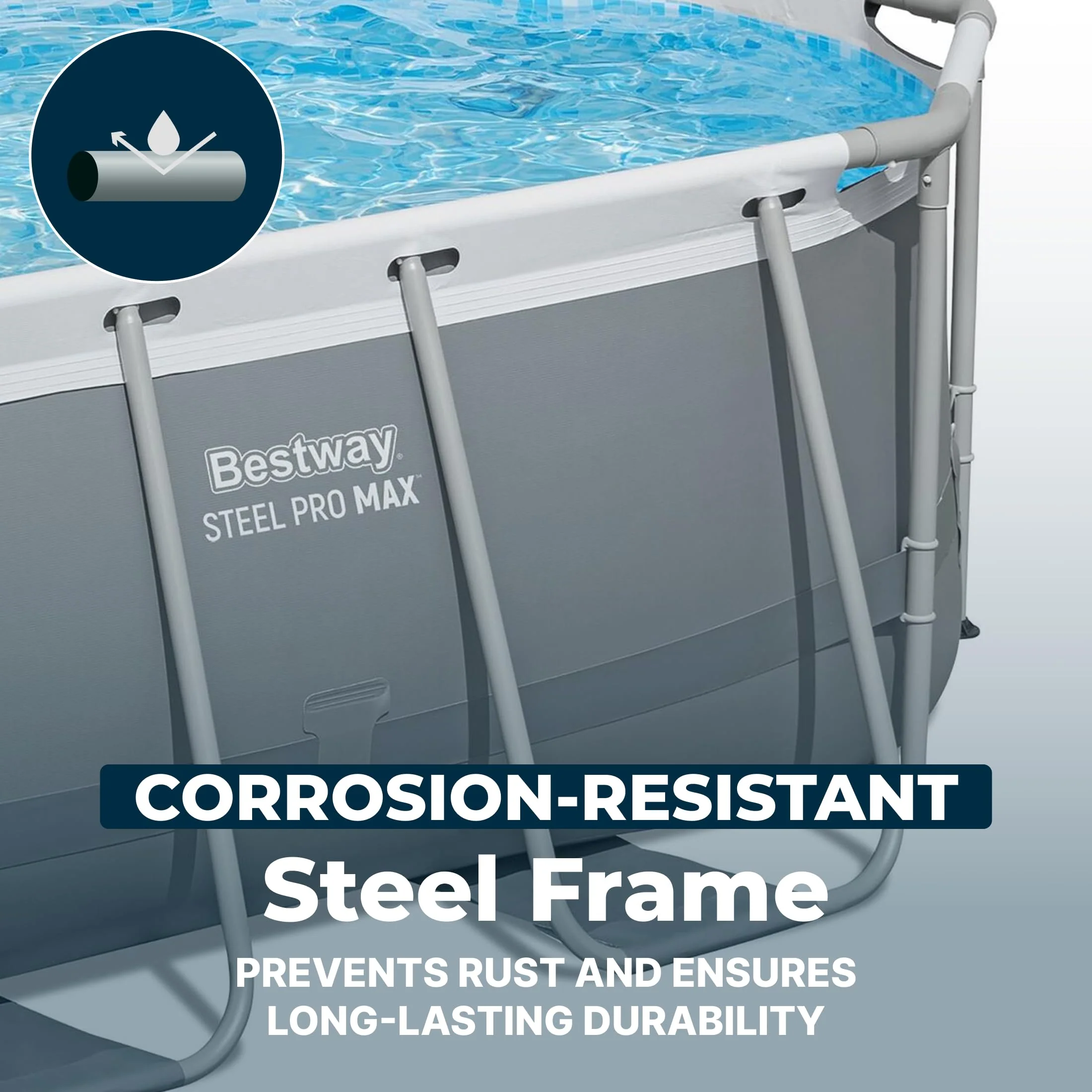 Bestway Steel Pro MAX 10' x 6'7' x 33' Oval Above Ground Swimming Pool Set, 330 GPH Filter Pump, Tritech Puncture Resistant Liner, ClickConnect Steel Frame, Gray - Image 6