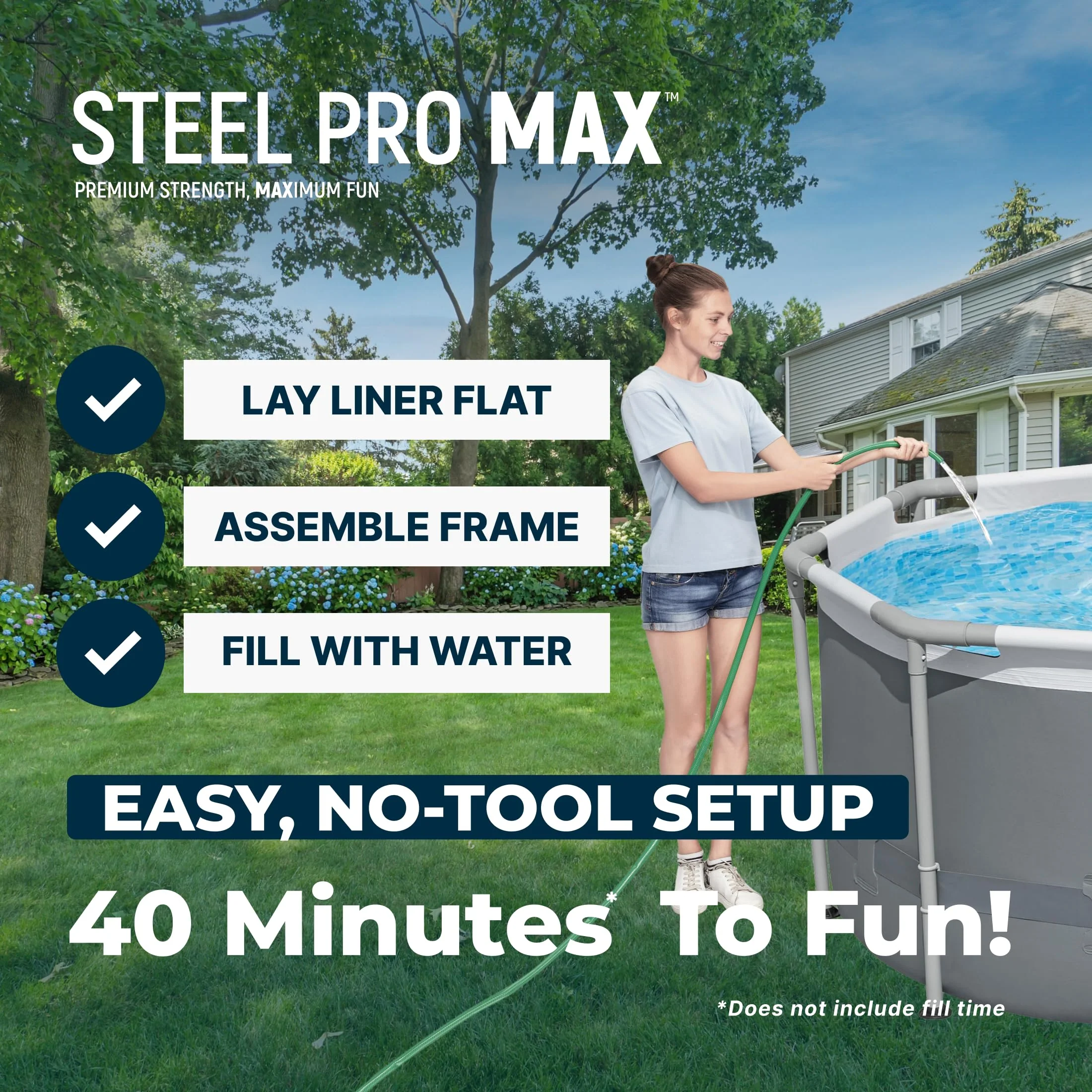 Bestway Steel Pro MAX 10' x 6'7' x 33' Oval Above Ground Swimming Pool Set, 330 GPH Filter Pump, Tritech Puncture Resistant Liner, ClickConnect Steel Frame, Gray - Image 8