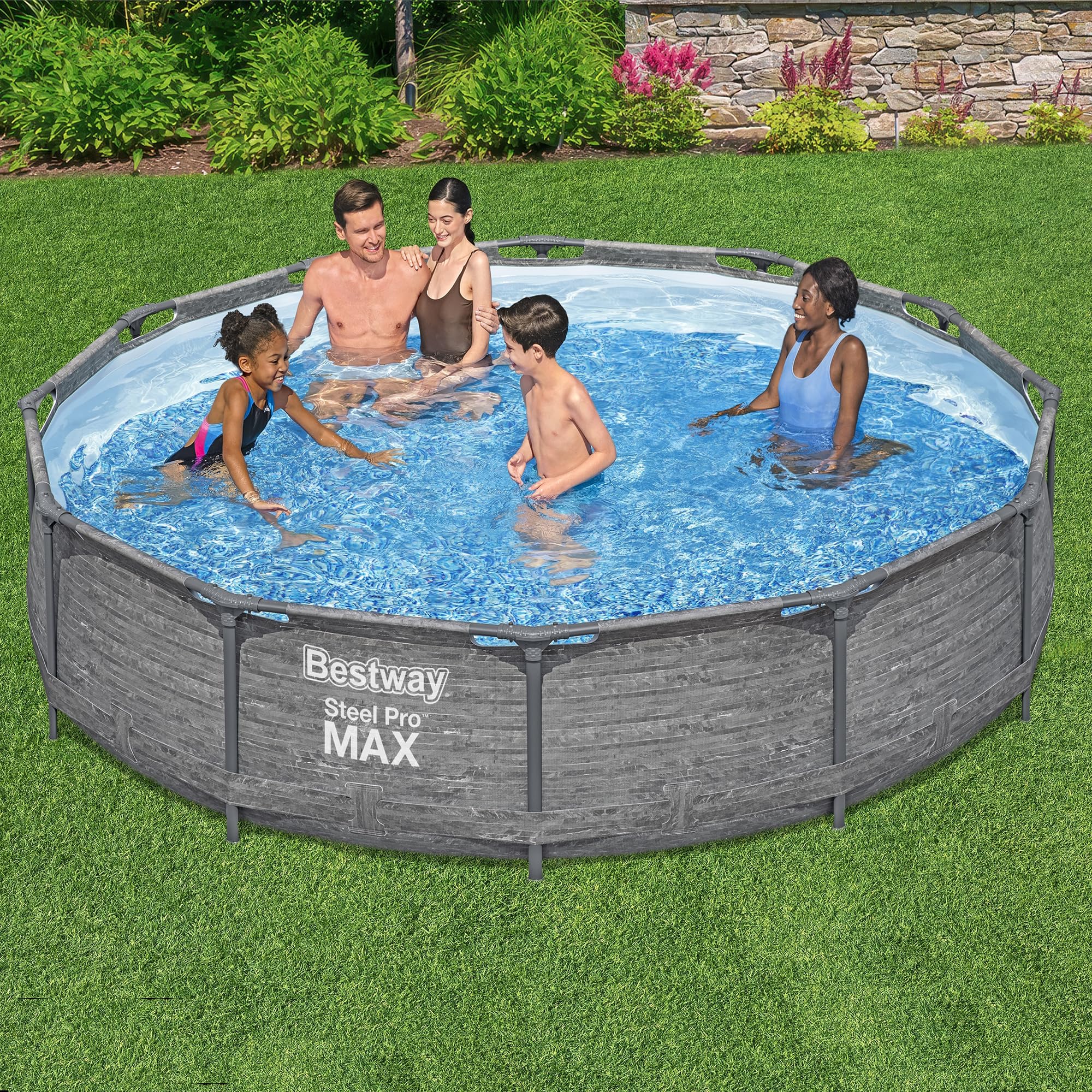 Bestway Steel Pro MAX 12' x 30" Above Ground Pool, Round Metal Frame Outdoor Swimming Pool Set with Filter Pump, Stacked Stone Print - Image 5