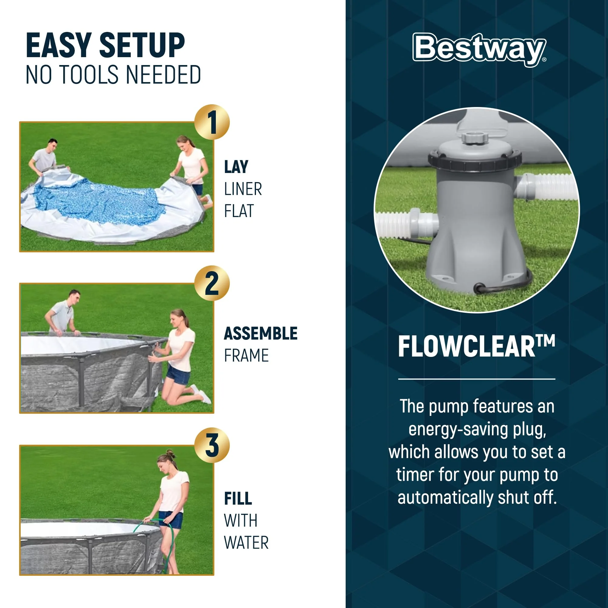 Bestway Steel Pro MAX 12' x 30" Above Ground Pool, Round Metal Frame Outdoor Swimming Pool Set with Filter Pump, Stacked Stone Print - Image 7