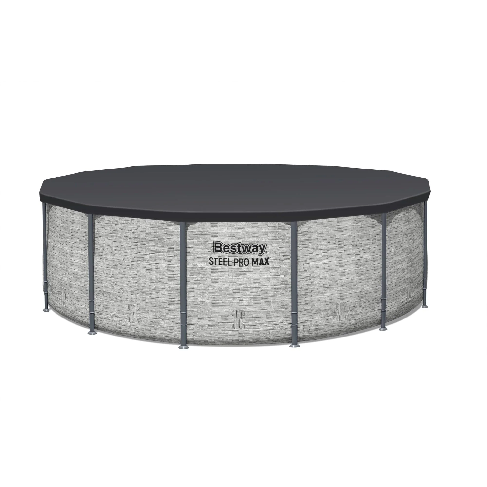 Bestway Steel Pro MAX 14' x 48" Above Ground Pool, Round Metal Frame Outdoor Swimming Pool Set with Filter Pump, Ladder, and Cover, Gray Stone Print - Image 2