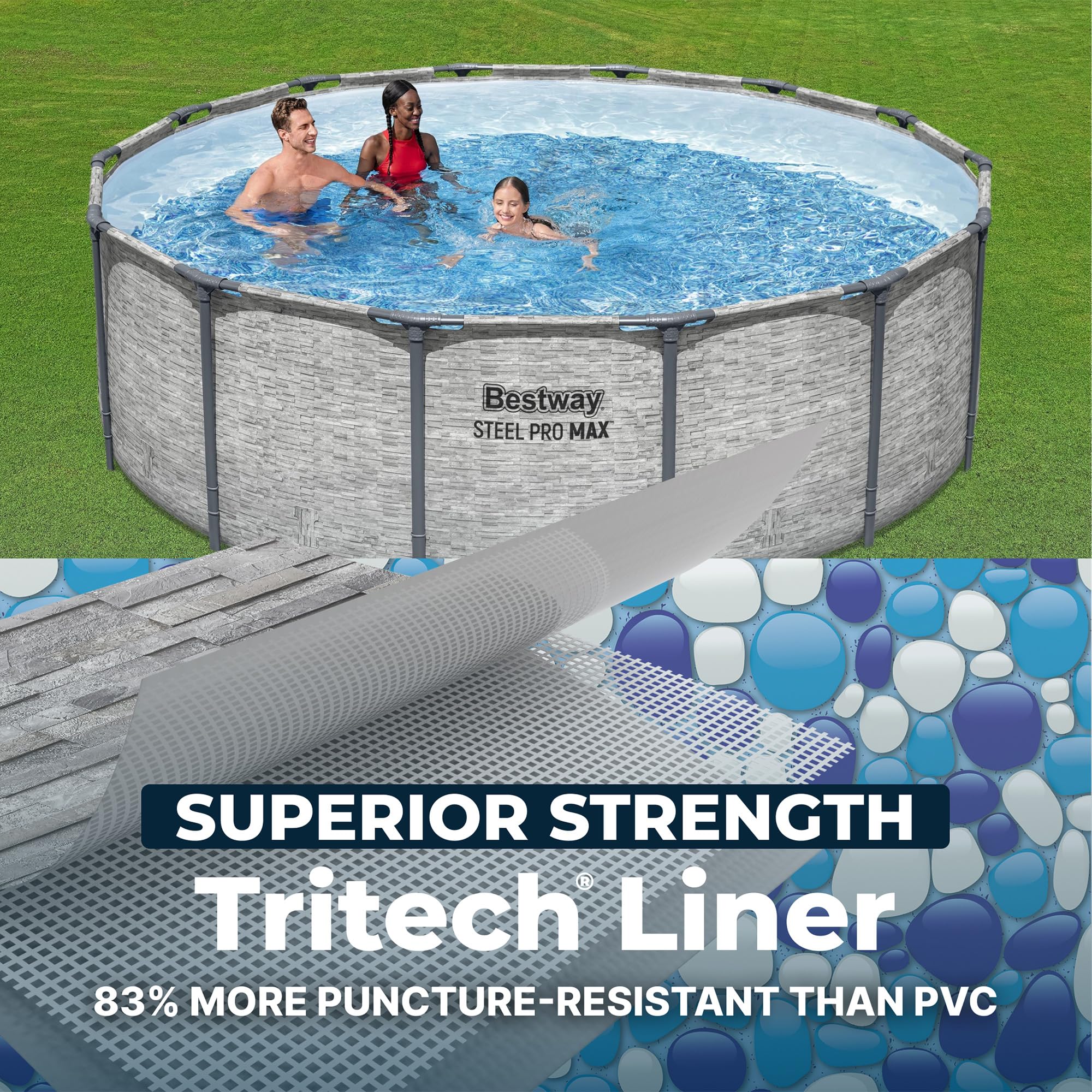Bestway Steel Pro MAX 14' x 48" Above Ground Pool, Round Metal Frame Outdoor Swimming Pool Set with Filter Pump, Ladder, and Cover, Gray Stone Print - Image 5