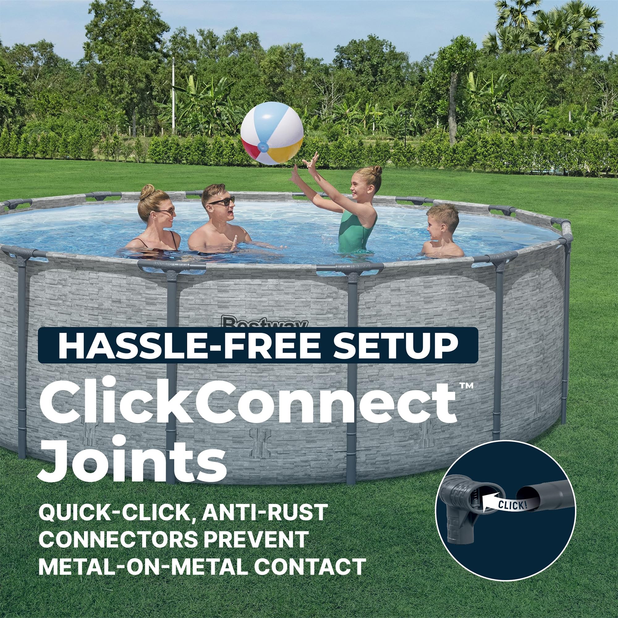 Bestway Steel Pro MAX 14' x 48" Above Ground Pool, Round Metal Frame Outdoor Swimming Pool Set with Filter Pump, Ladder, and Cover, Gray Stone Print - Image 6