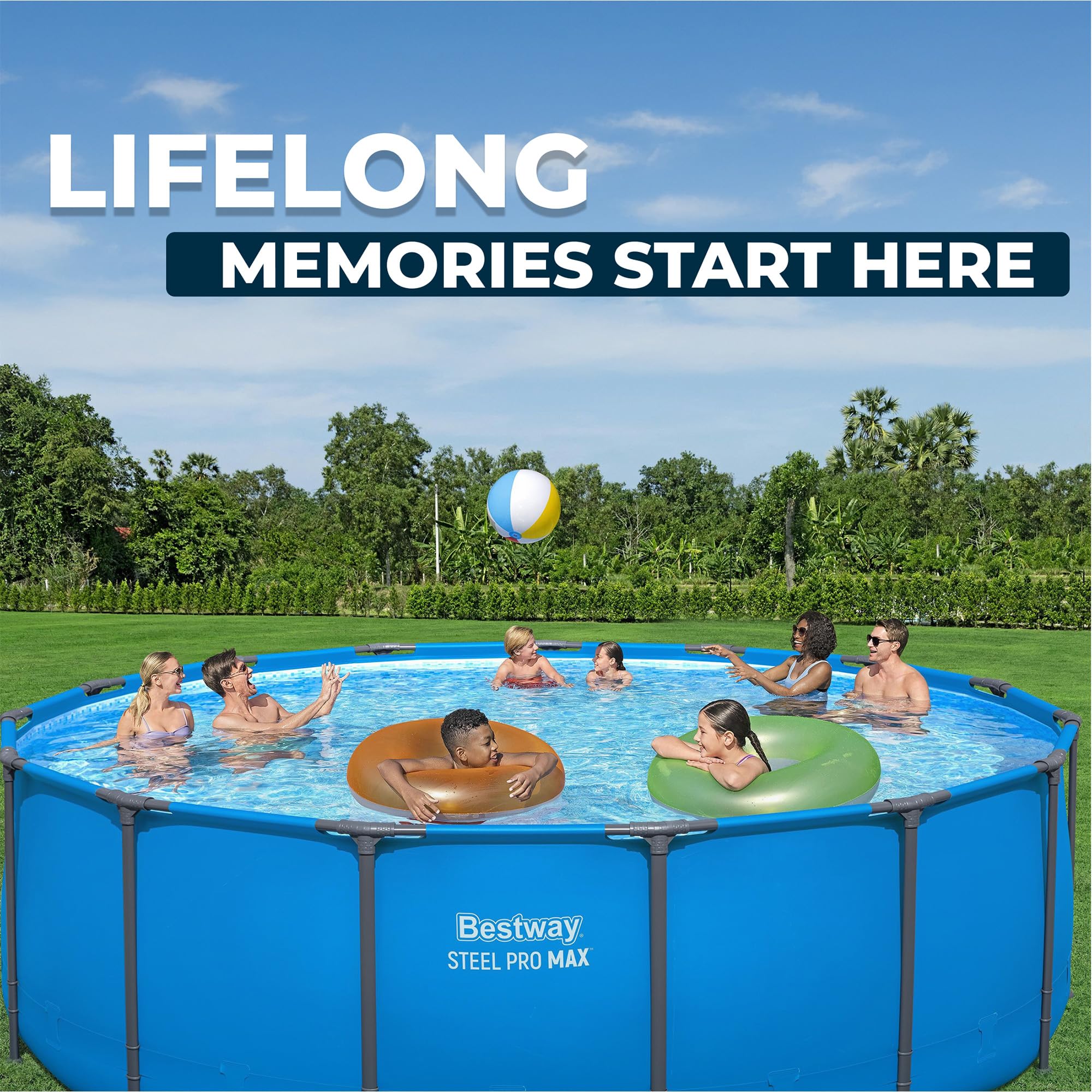 Bestway Steel Pro MAX 15’ x 48" Above Ground Pool, Round Metal Frame Outdoor Swimming Pool for Backyard, Blue, Pool ONLY - Image 4