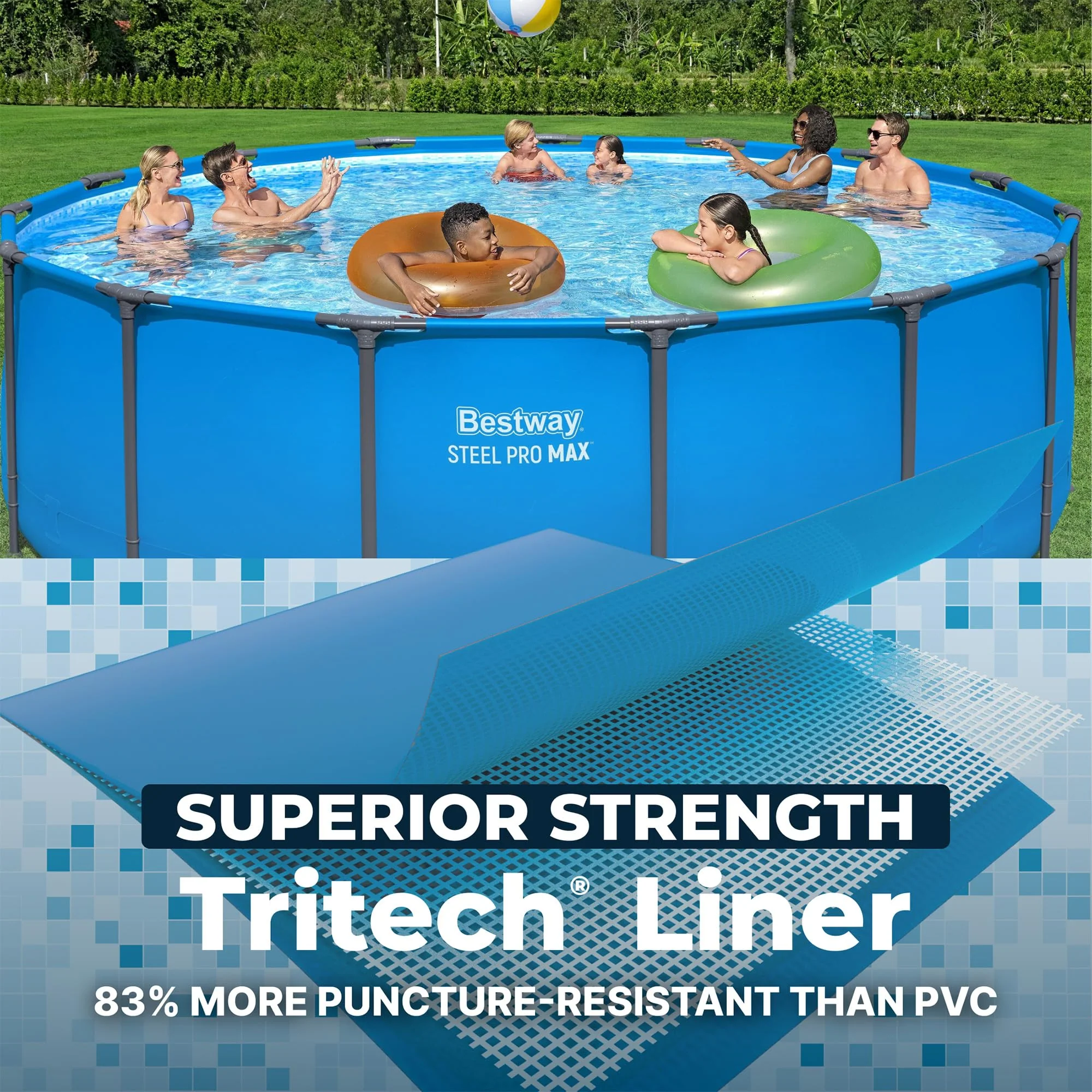 Bestway Steel Pro MAX 15’ x 48" Above Ground Pool, Round Metal Frame Outdoor Swimming Pool for Backyard, Blue, Pool ONLY - Image 5