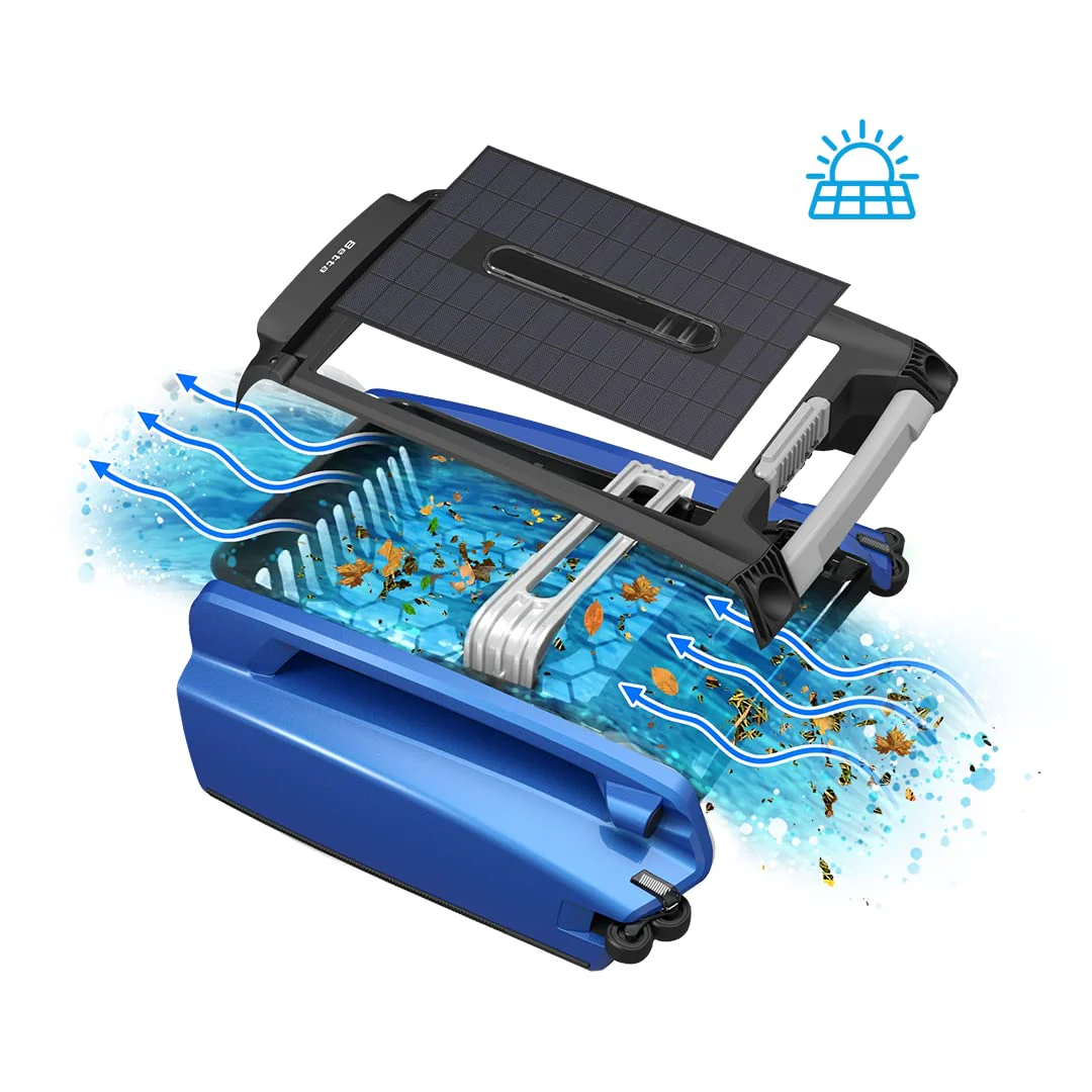 Betta SE Solar Powered Automatic Robotic Pool Surface Skimmer Cleaner with 24/7 Continuous Cleaning Battery Power and Re-Engineered Twin Salt Chlorine Tolerant Motors (Blue) - Image 3