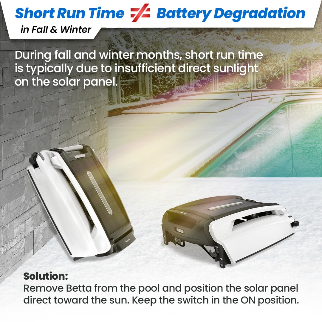 Betta SE Solar Powered Automatic Robotic Pool Surface Skimmer Cleaner with 24/7 Continuous Cleaning Battery Power and Re-Engineered Twin Salt Chlorine Tolerant Motors (White) - Image 4