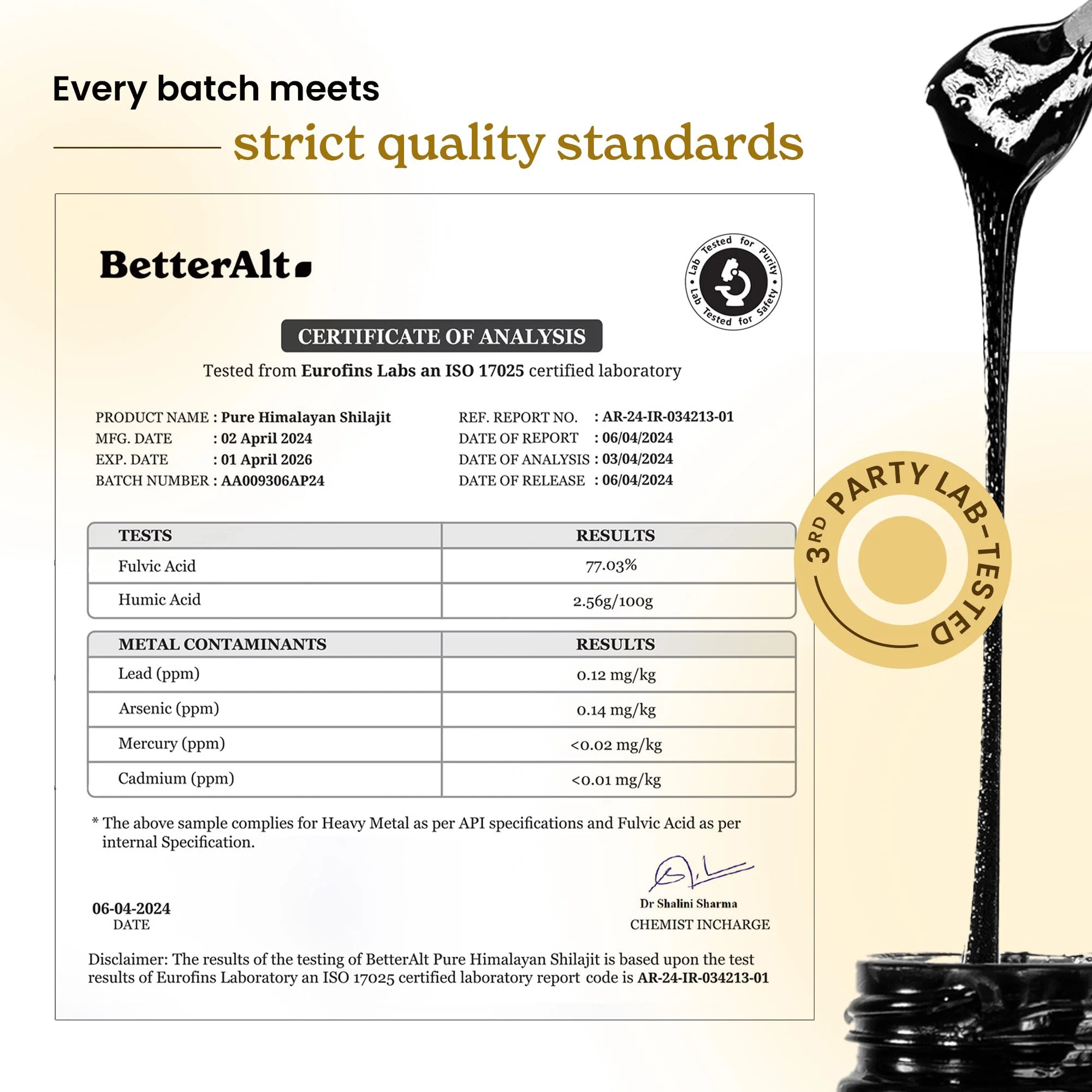 Better Alt Pure Himalayan Shilajit Resin Pack of 1 High Potency Gold Grade 75 Servings for Energy Boost & Immune Support, 85+ Trace Minerals, 75%+ Fulvic Acid, with Lab Test Report,400 mg - Image 5