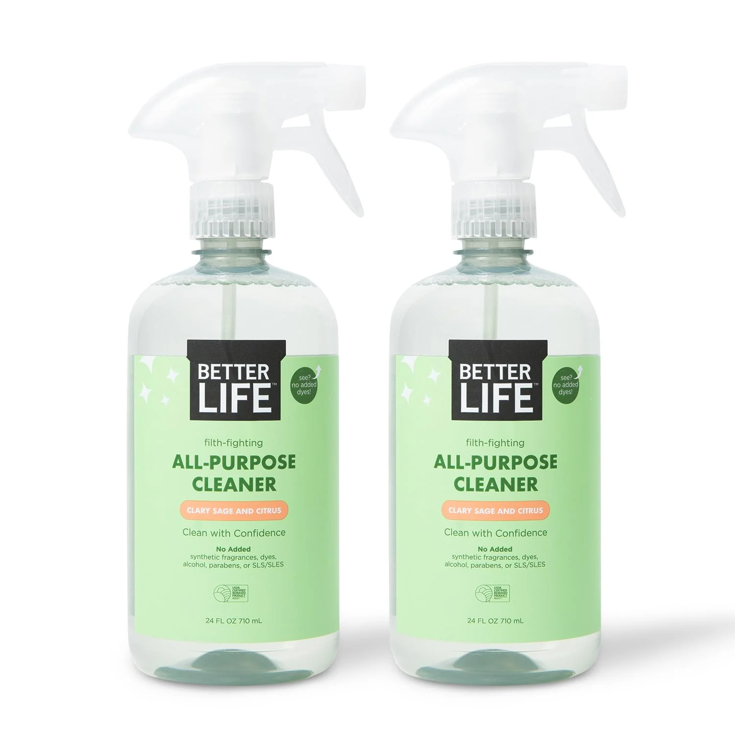 Better Life All Purpose Cleaner - Multipurpose Home and Kitchen Cleaning Spray for Glass, Countertops, Appliances, Upholstery & More - Multi-surface Spray Cleaner - 24oz (Pack of 2) Clary Sage/Citrus