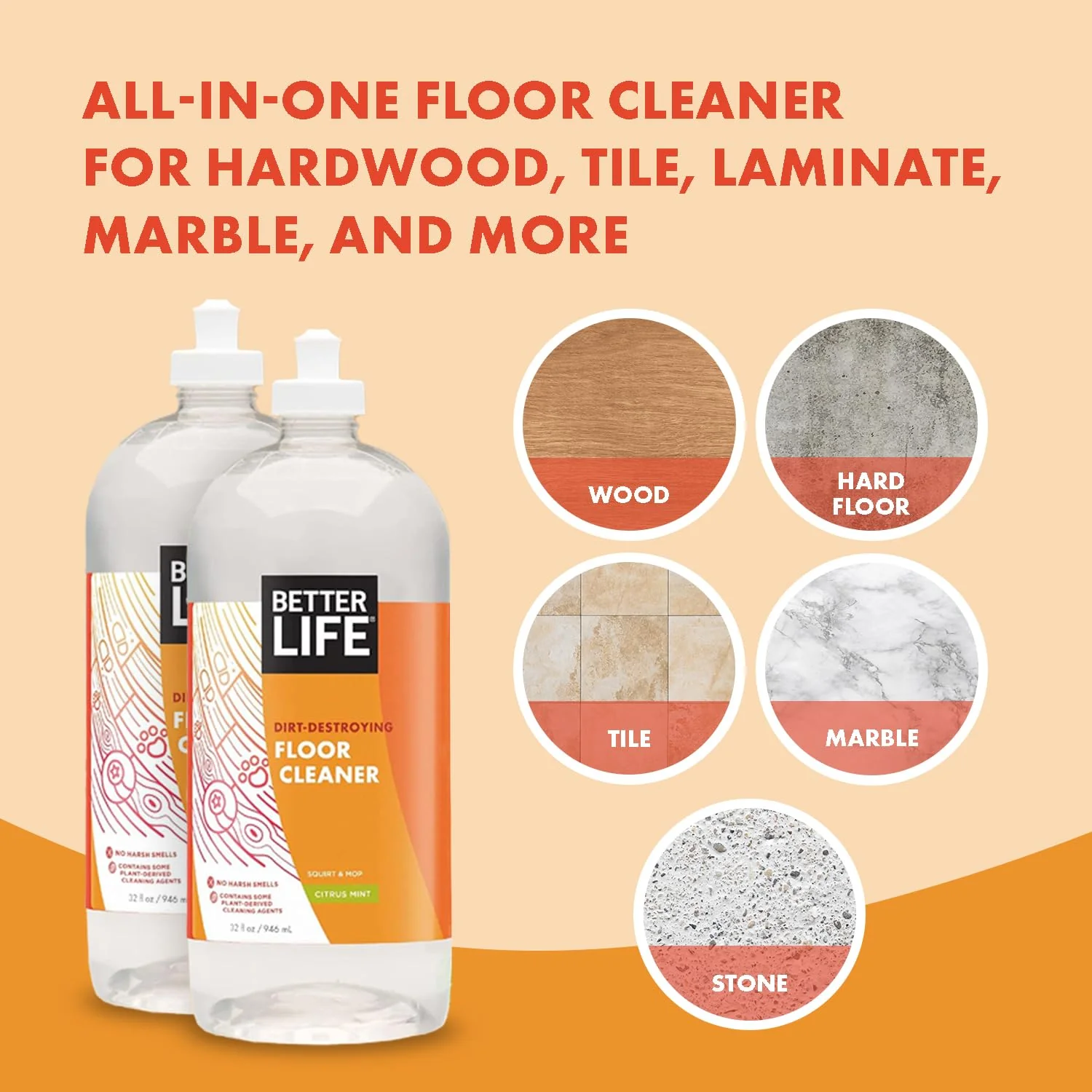 Better Life Floor Cleaner - Liquid Multipurpose Cleaner for Wood, Tile, Laminate, Vinyl, Bamboo - Hardwood Floor Cleaner for Mopping - Citrus Mint, 32 Fl Oz (Pack of 2) - Image 6
