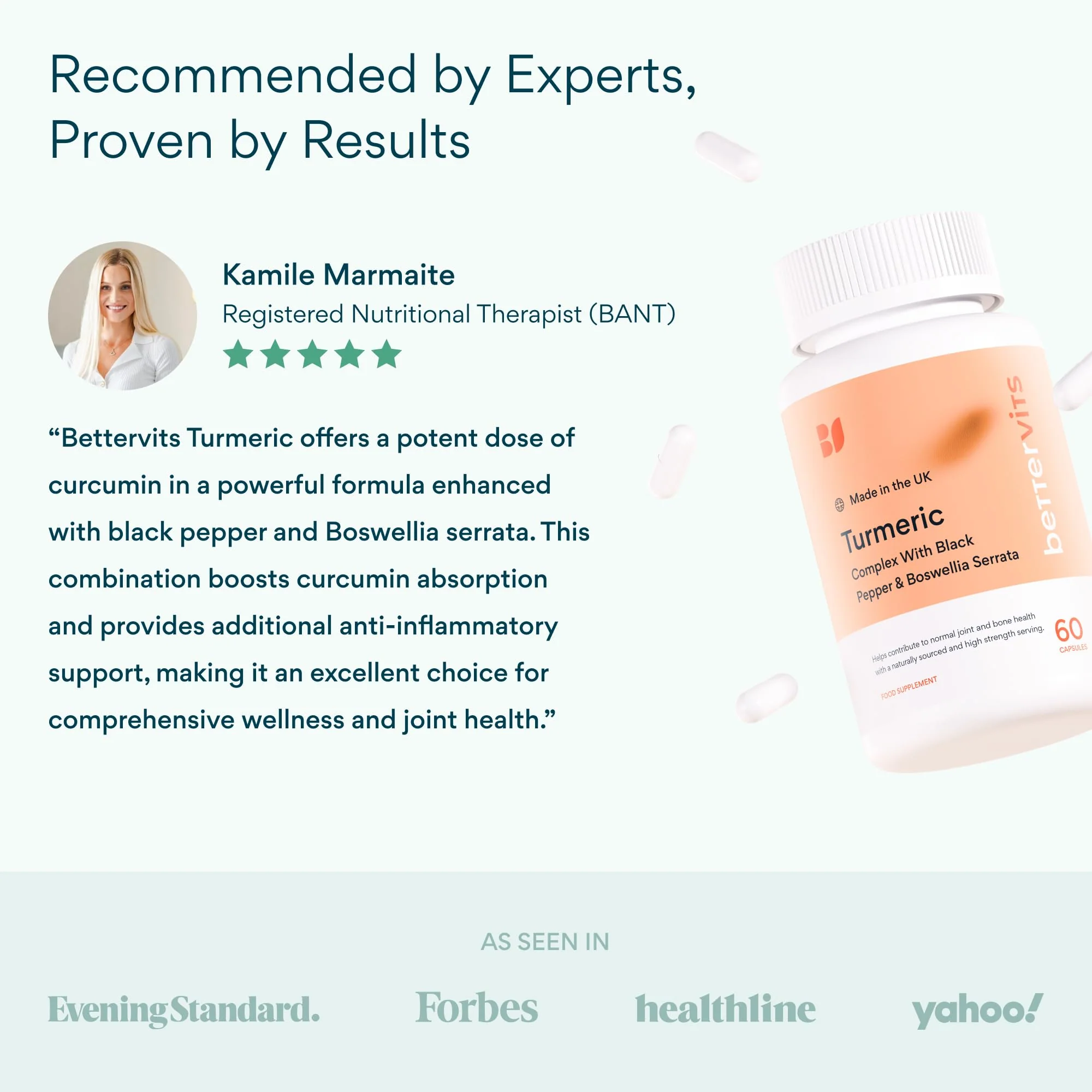 Bettervits Turmeric Curcumin Supplement with Black Pepper and Boswellia Serrata | Organic 1000mg Turmeric Supplement for Enhanced Absorption and Vitamin C | Joint Support - Non-GMO | 60 Vegan Capsules - Image 2