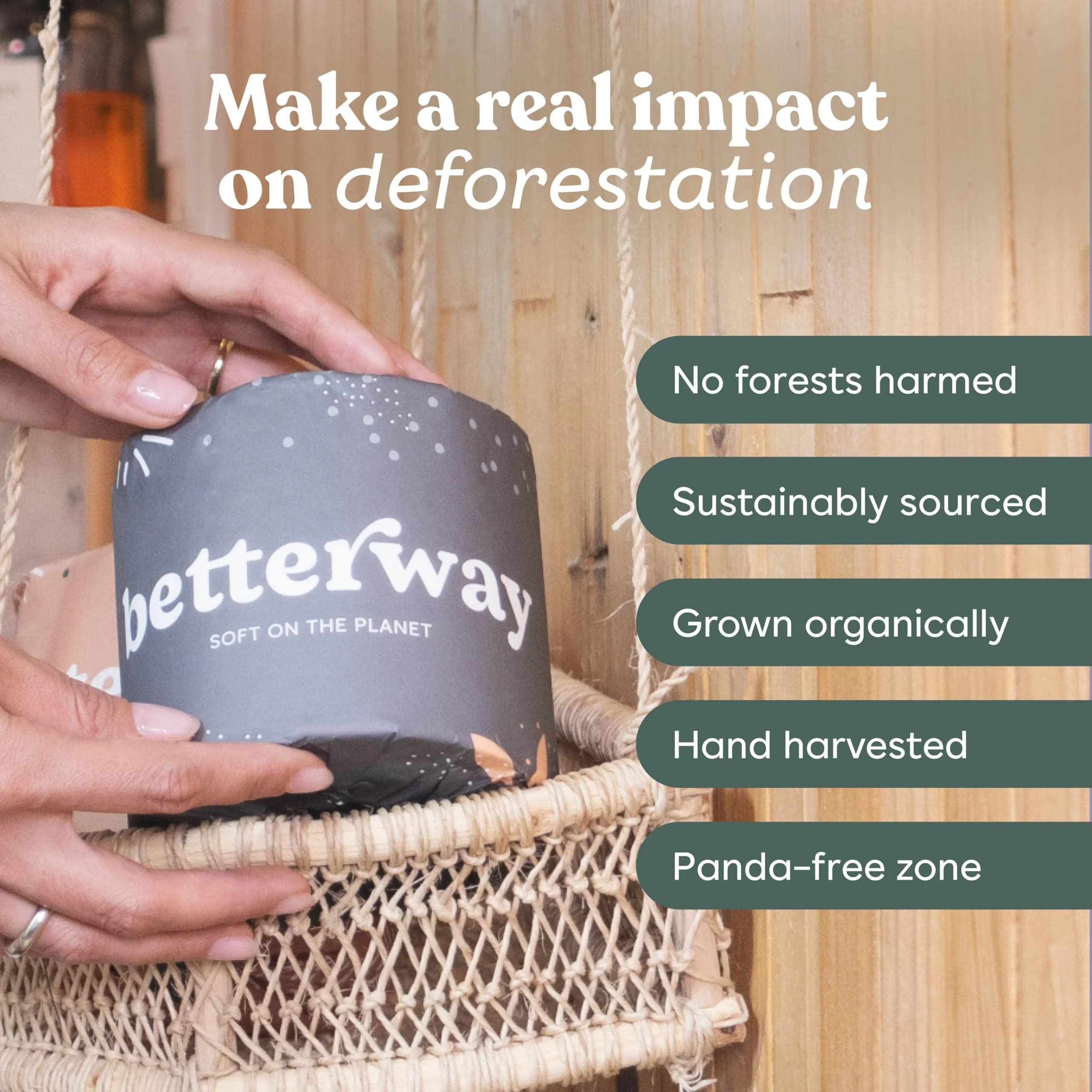 Betterway Bamboo Toilet Paper 3 Ply - Sustainable Toilet Tissue - 24 Long-Lasting Rolls & 360 Sheets Per Roll - Septic Safe - Organic, Plastic & PFAS Free - FSC Certified - Image 6