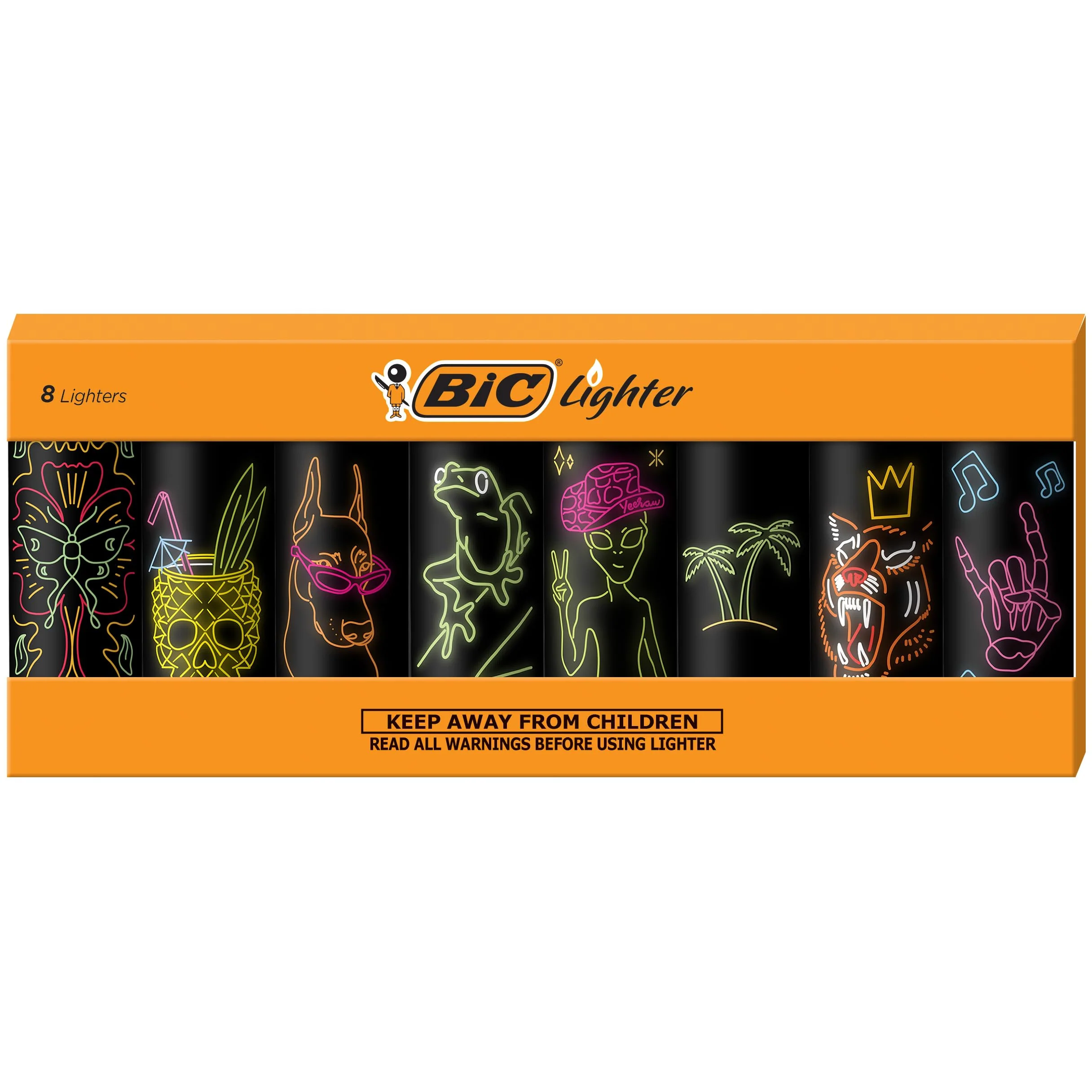 BIC Maxi Pocket Lighter, Special Edition Neon Series, Great for Candles and Firepits, 8 Count Pack of Lighters
