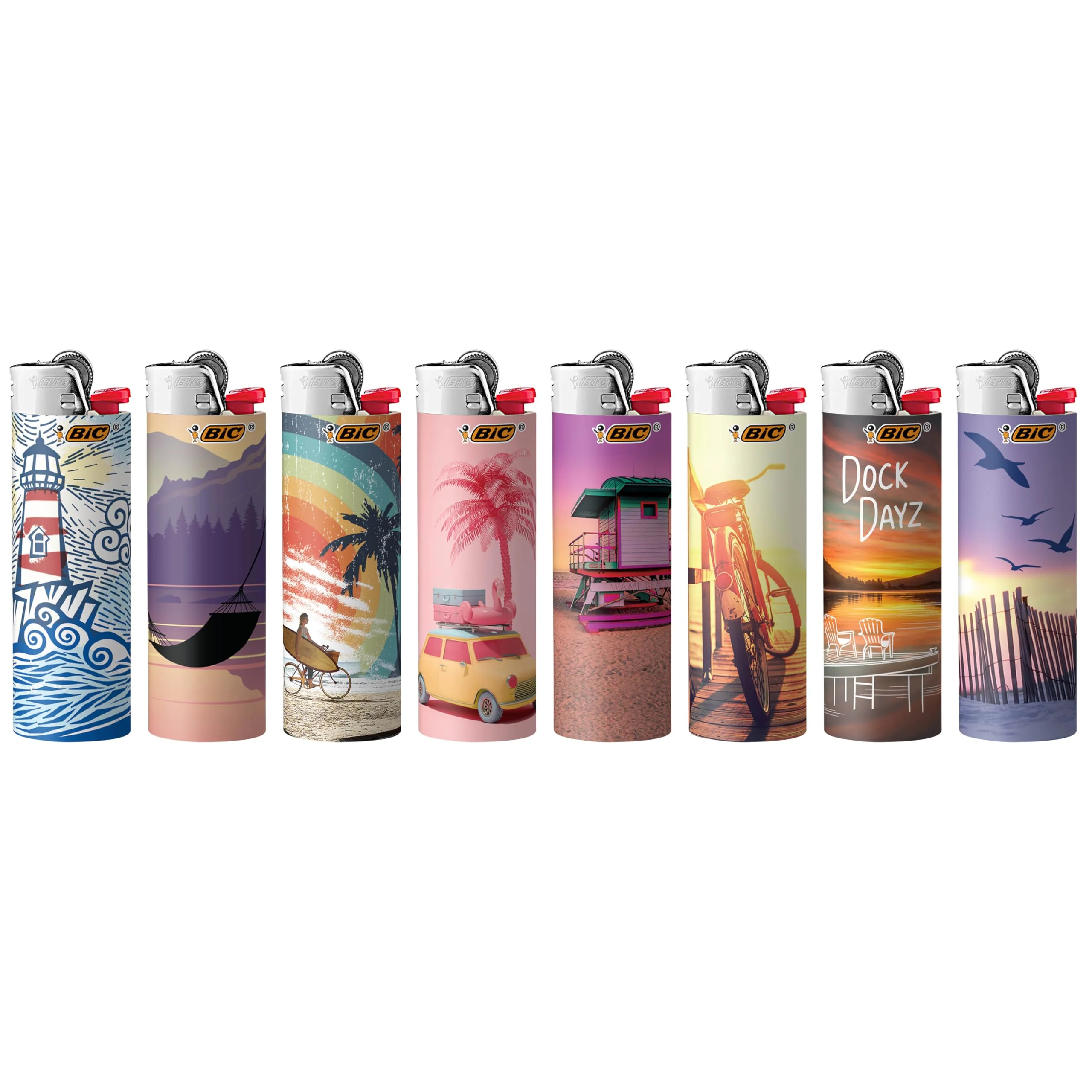 BIC Maxi Pocket Lighter, Special Edition Vacation Collection, Assorted Unique Lighter Designs, 8 Count Pack of Lighters - Image 9