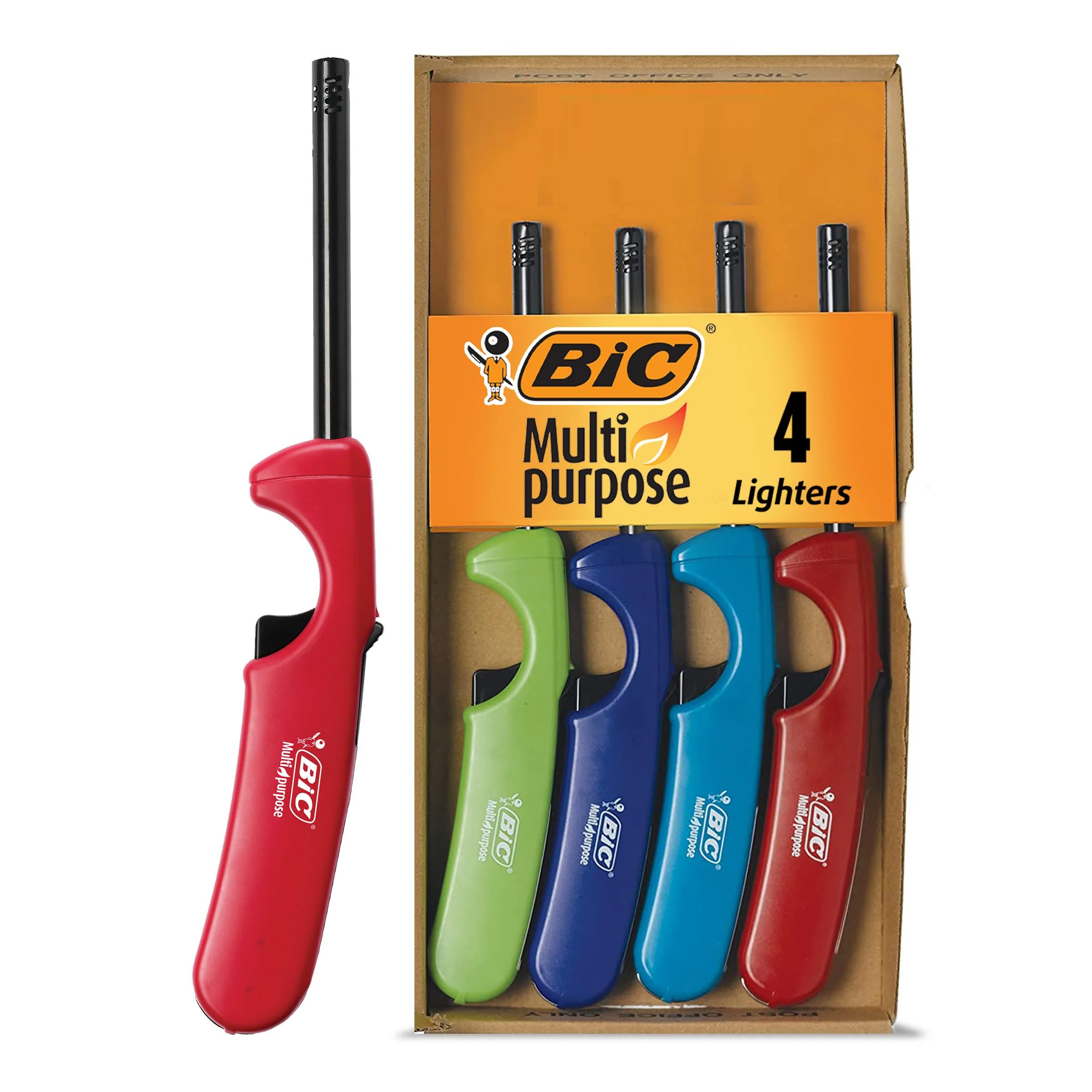 BIC Multi-purpose Lighters, Long Metal Wand for Grills and Fireplaces, Classic Collection, 4-Pack (Colors May Vary)