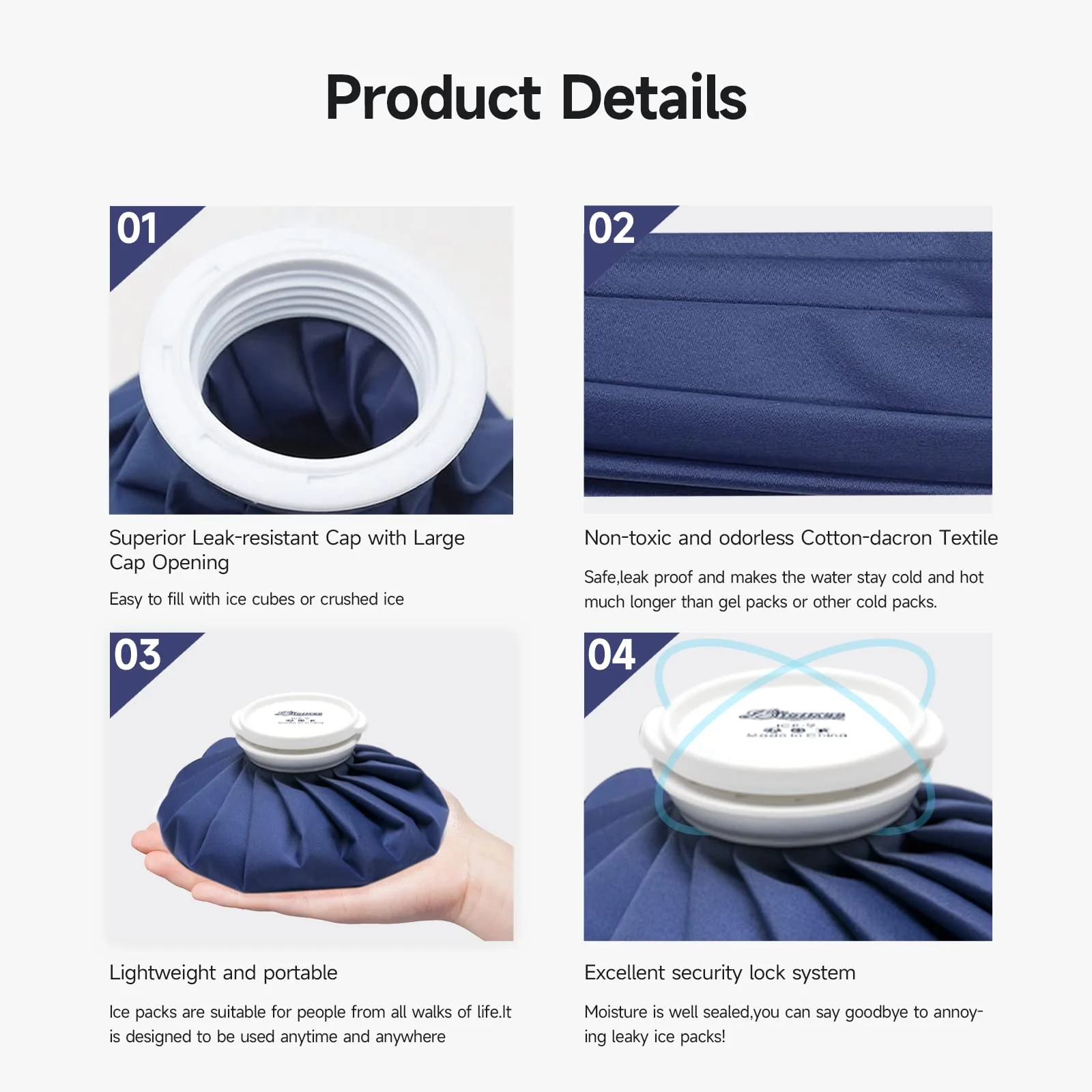 BICAREE Ice Packs for Injuries Reusable, Ice Cold Pack, Ice Bags Hot Water Bag for Hot & Cold Therapy & Pain Relief, 3 Sizes (6"/9"/11"), Ice Bag - Image 3