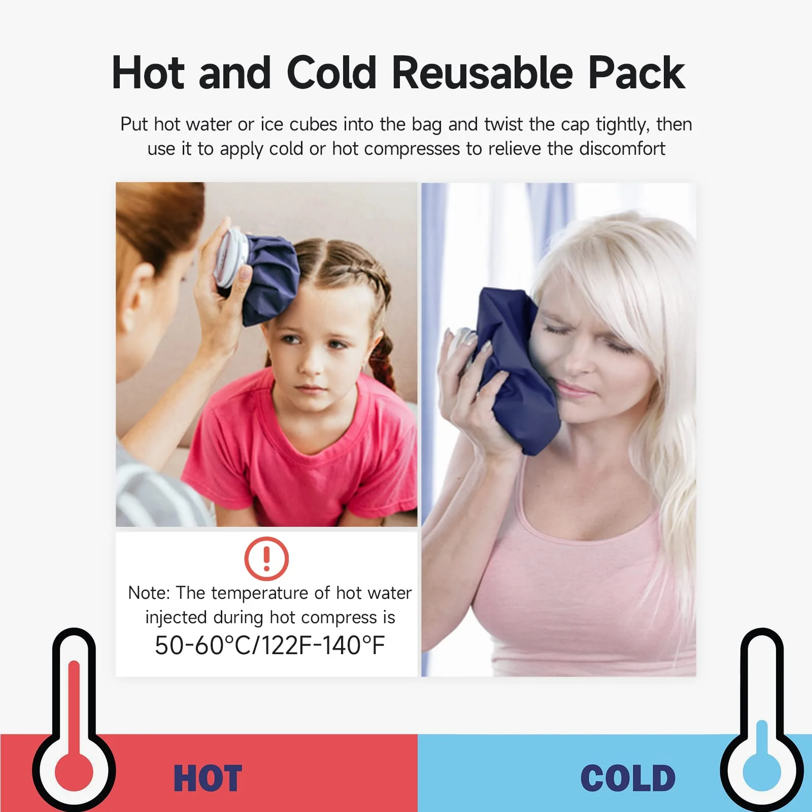 BICAREE Ice Packs for Injuries Reusable, Ice Cold Pack, Ice Bags Hot Water Bag for Hot & Cold Therapy & Pain Relief, 3 Sizes (6"/9"/11"), Ice Bag - Image 5