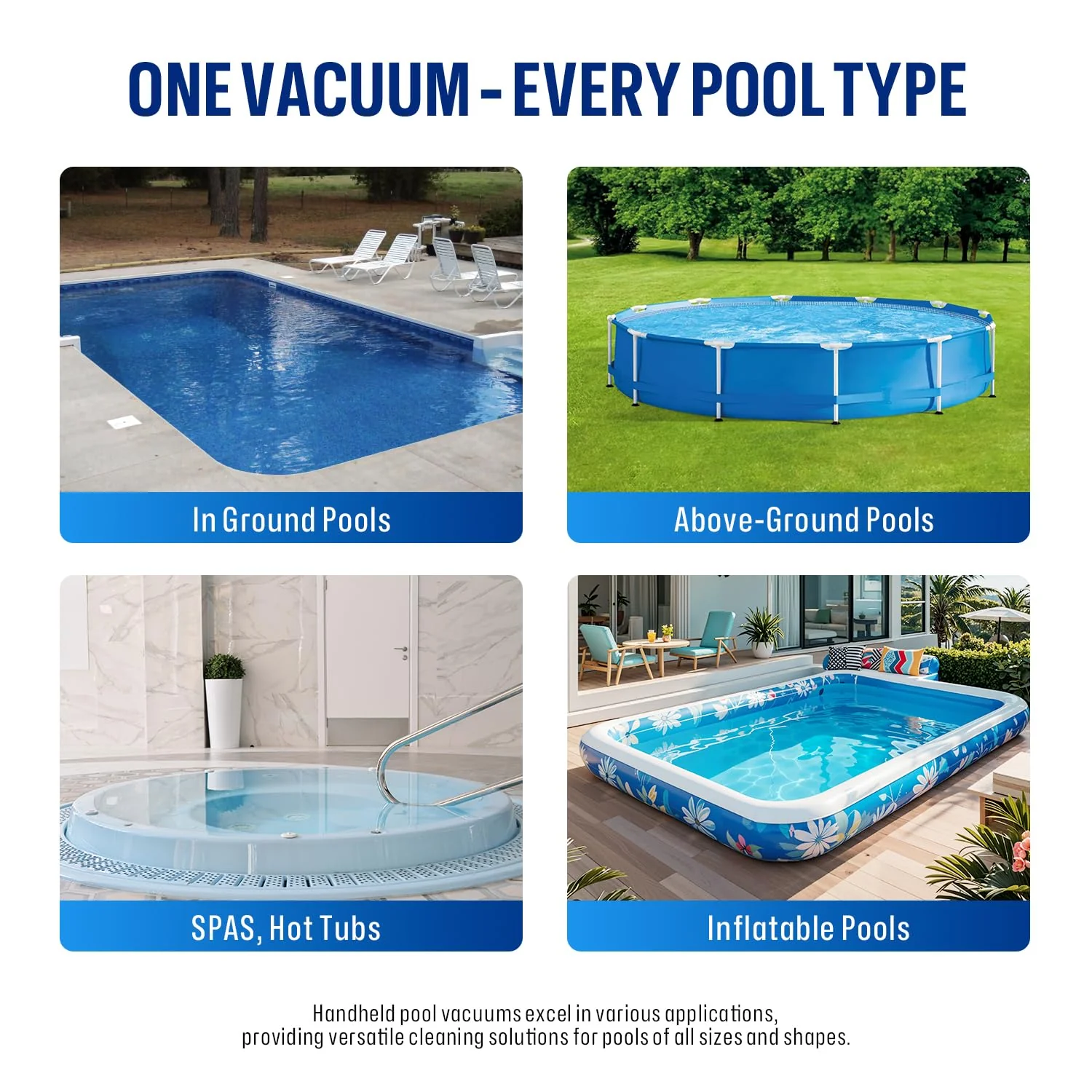 BIELMEIER Handheld Pool Vacuum with Telescopic Pole, Updated Swimming Pool Cleaner 19 GPM Powerful Suction, Cordless Pool Vacuum for Cleaning Above Ground Pools, Inground Pools, Spas, Hot Tubs - Image 2