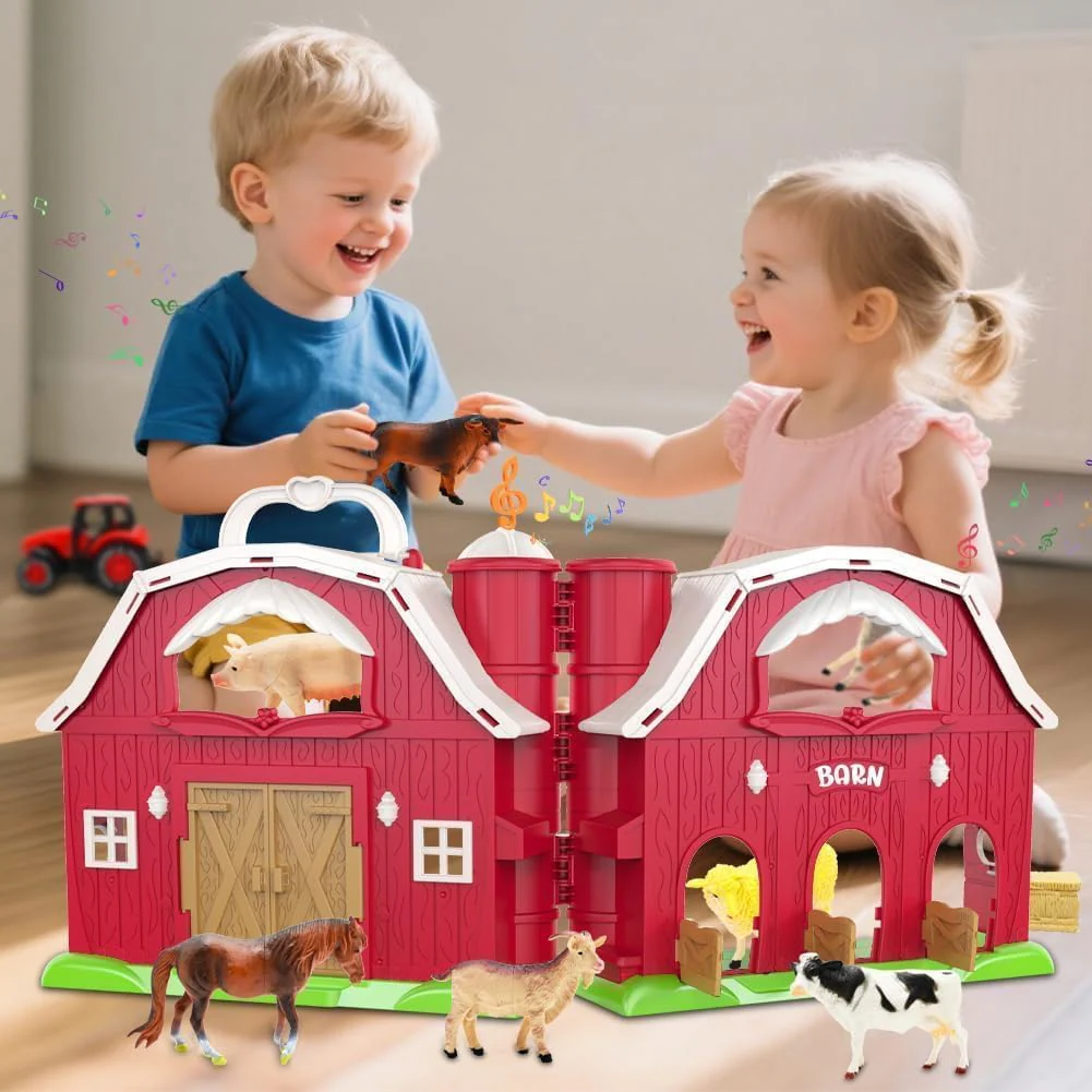 Big Red Barn Toys for Toddlers 1-3, Farm Animal Figures Playset with Tractor for 2 3 4 5 Year Old Kids, Musical Preschool Montessori STEM Learning Toys, Christmas Birthday Easter Gift for Boys Girls - Image 4