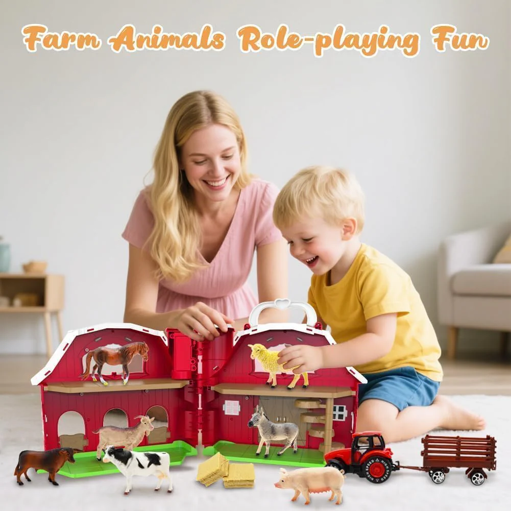 Big Red Barn Toys for Toddlers 1-3, Farm Animal Figures Playset with Tractor for 2 3 4 5 Year Old Kids, Musical Preschool Montessori STEM Learning Toys, Christmas Birthday Easter Gift for Boys Girls - Image 5