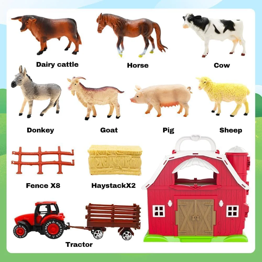 Big Red Barn Toys for Toddlers 1-3, Farm Animal Figures Playset with Tractor for 2 3 4 5 Year Old Kids, Musical Preschool Montessori STEM Learning Toys, Christmas Birthday Easter Gift for Boys Girls - Image 6