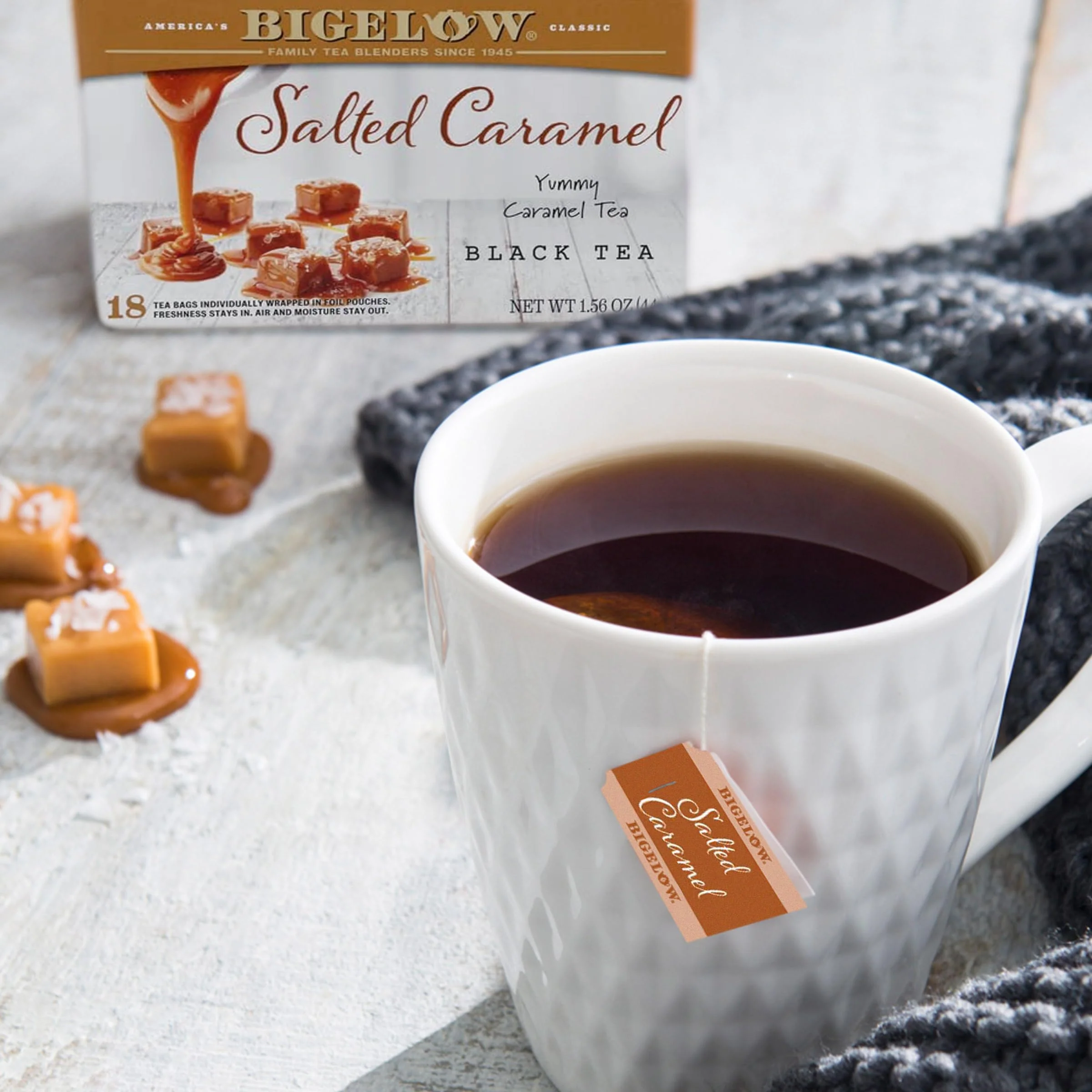 Bigelow Tea Salted Caramel Black Tea, Caffeinated Tea with Caramel and Salt, Holiday and Christmas Tea, 18 Count Box (Pack of 6), 108 Total Tea Bags - Image 7