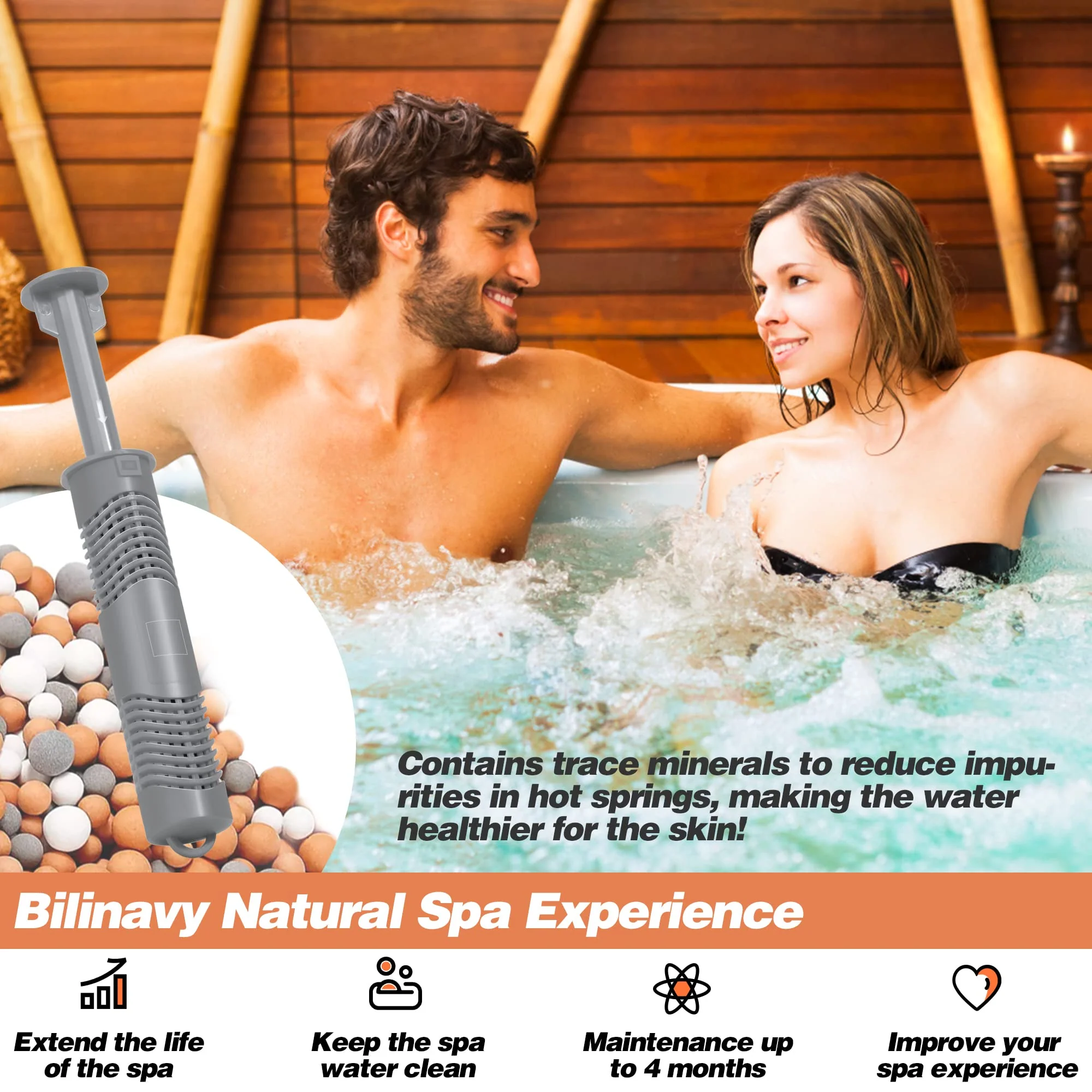 Bilinavy Spa Ag+ Mineral Sticks for Hot Tub, Silver Ion Mineral Cartridge Last for 4 Months Treats (2, Grey) - Image 2