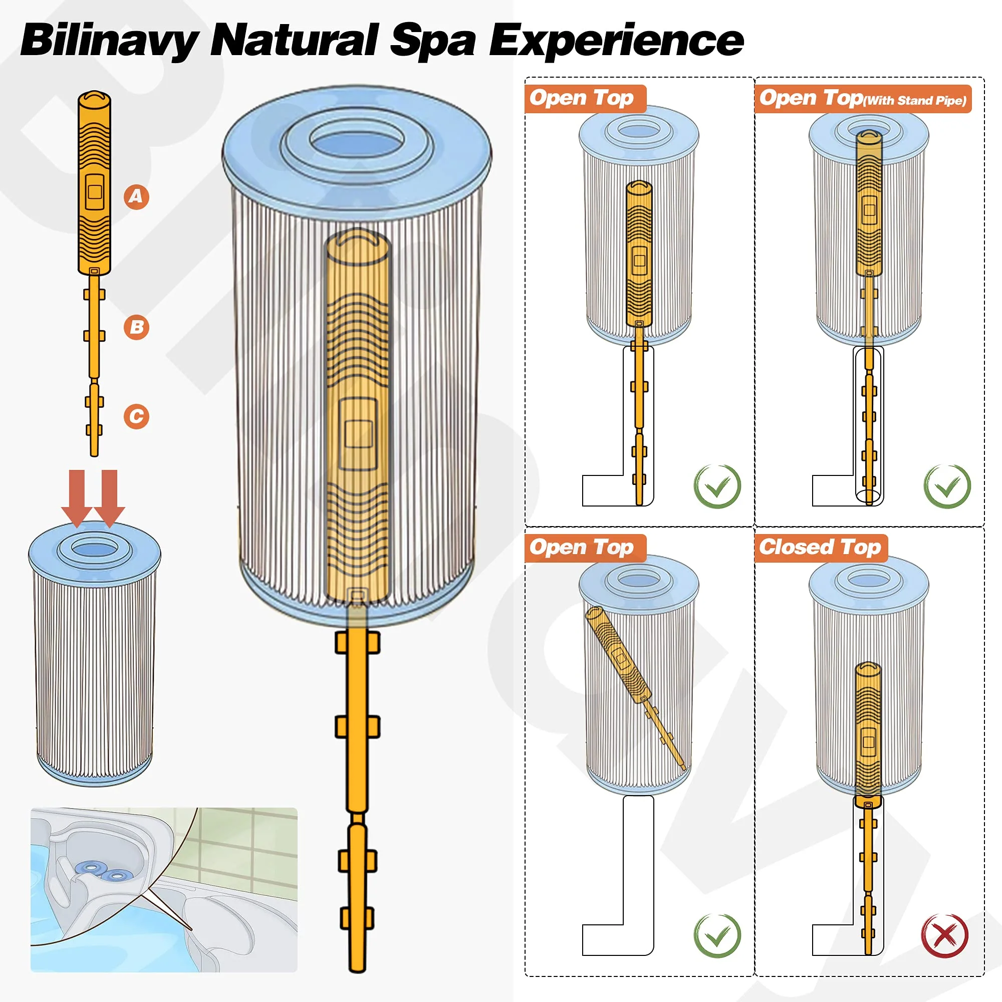 Bilinavy Spa in-Filter Mineral Sticks Parts for Hot Tub Filter Cartridge, Last for 4 Months, Yellow, 2PCS - Image 5