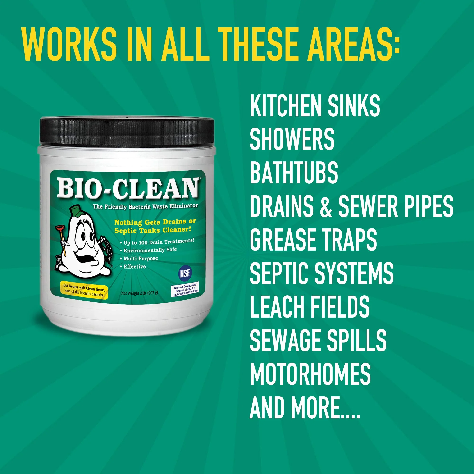 Bio-Clean Drain Septic 2# Can Cleans Drains- Septic Tanks - Grease Traps All Natural and 100% Guaranteed No Caustic Chemicals! Removes fats Oil and Grease, Completely Cleans Your System. - Image 4