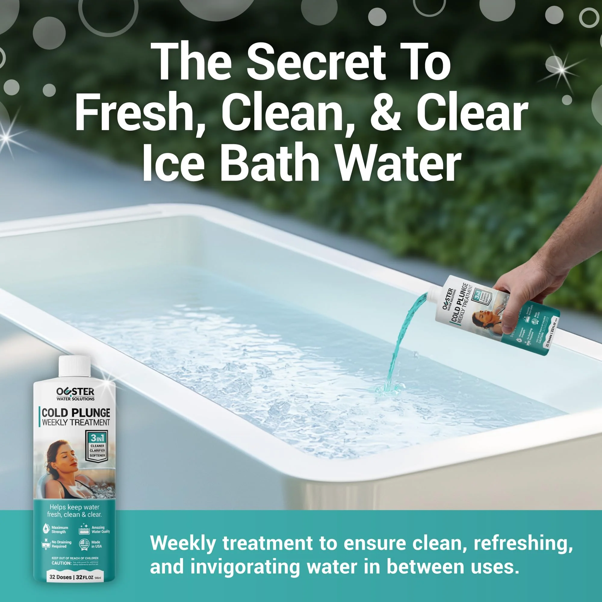 Bio Ouster 3in1 Weekly Cold Plunge Water Treatment - Cleaner, Clarifier, and Softener for Cold Plunge and Ice Bath - Water Stabilizer for Fresh, Crystal Clear Water - Made in USA (32oz) - Image 8