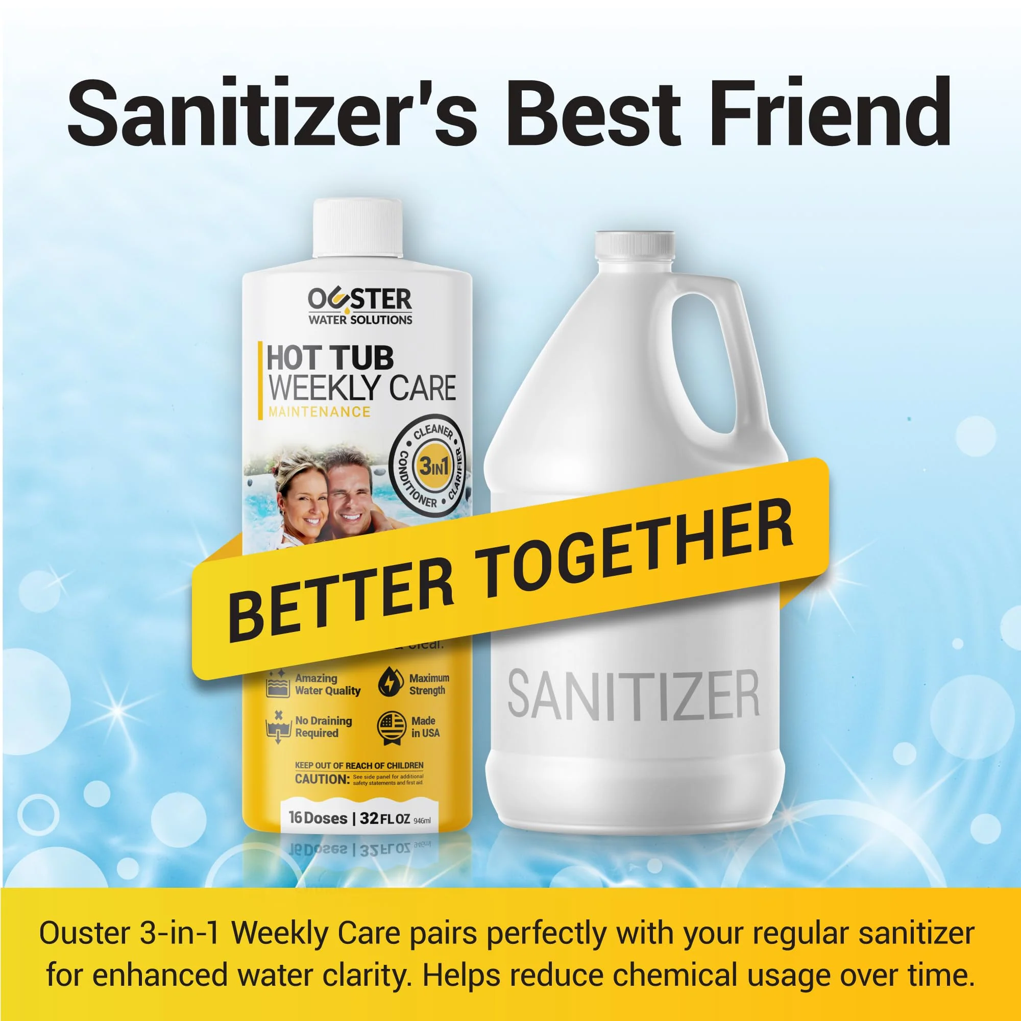 Bio Ouster 3in1 Weekly Hot Tub Cleaner, Conditioner, Clarifier - Hot Tub Chemicals for Standard & Inflatable Spas - Spa Chemicals for Crystal Clear & Sparkling Clean Water - Made in USA (32oz) - Image 2