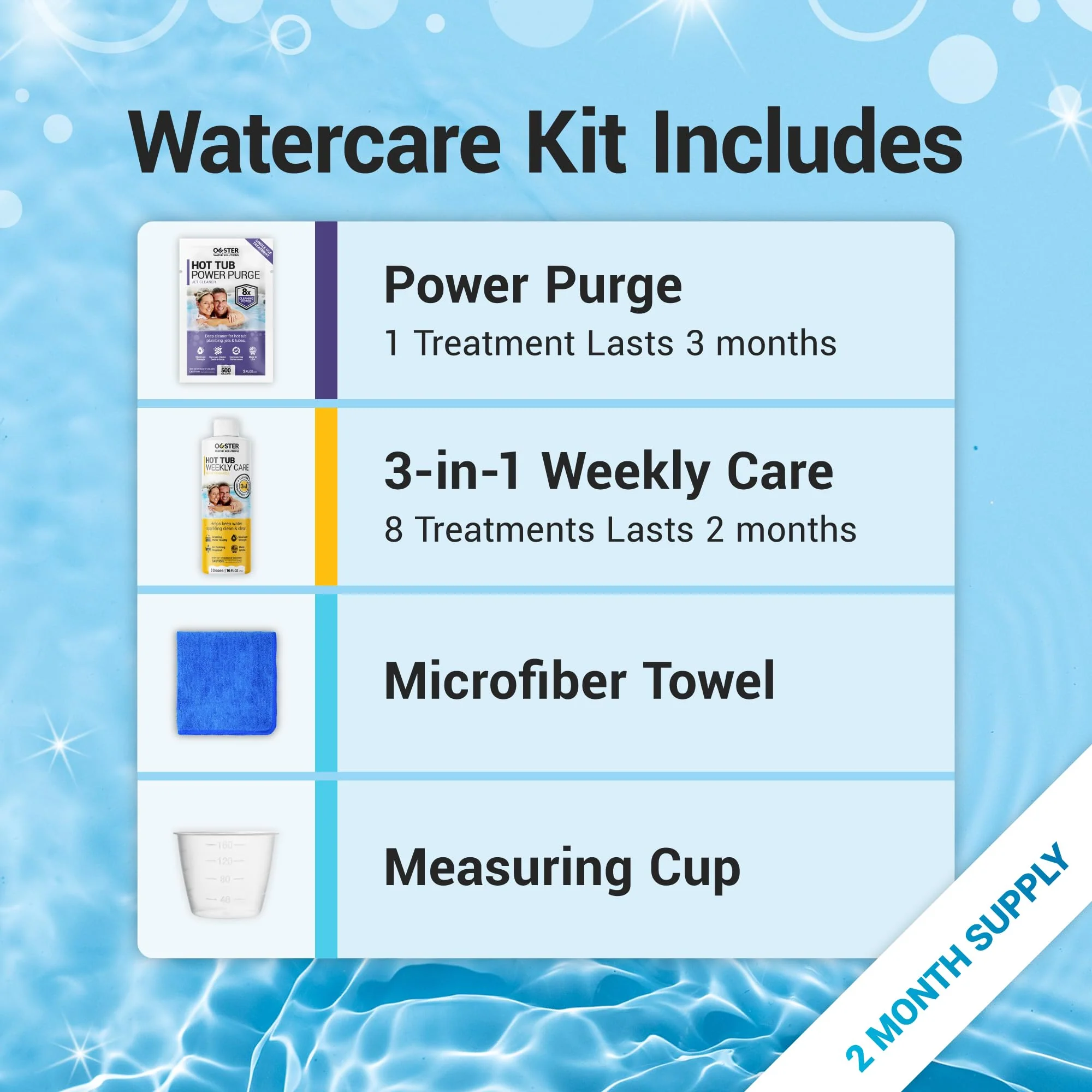 Bio Ouster Hot Tub Chemicals Kit Complete Hot Tub Cleaner Kit with 3in1 Weekly Care, Power Purge Jet Cleaner, Towel, Measuring Cup for Standard and Inflatable Spas Made in USA - Image 8