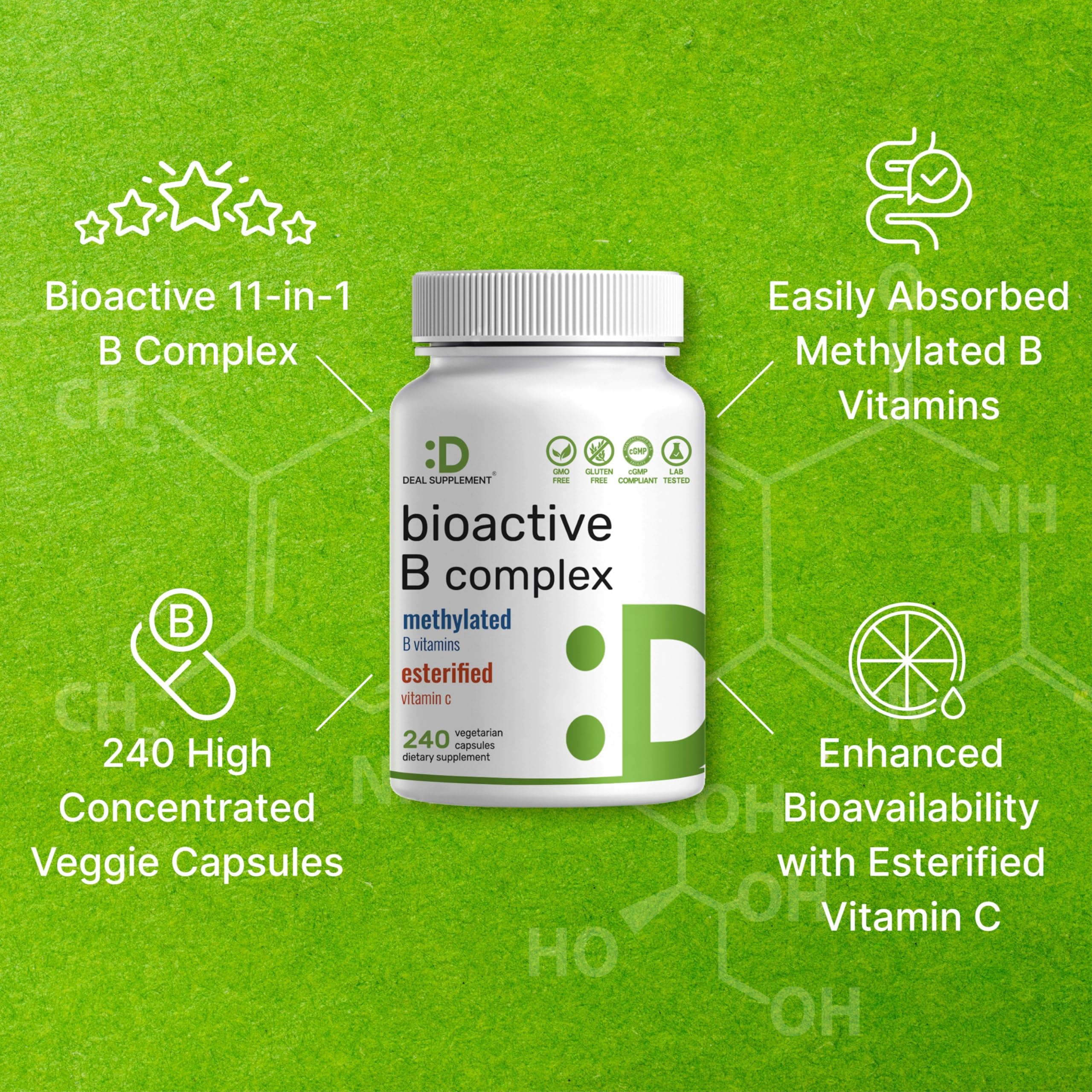 Bioactive Vitamin B Complex for Men & Women, 240 Veggie Capsules - Methylated B Complex & Esterified Vitamin C – High Potency & Easy Absorption – Immune, Energy & Metabolism Supplement – Non-GMO - Image 5
