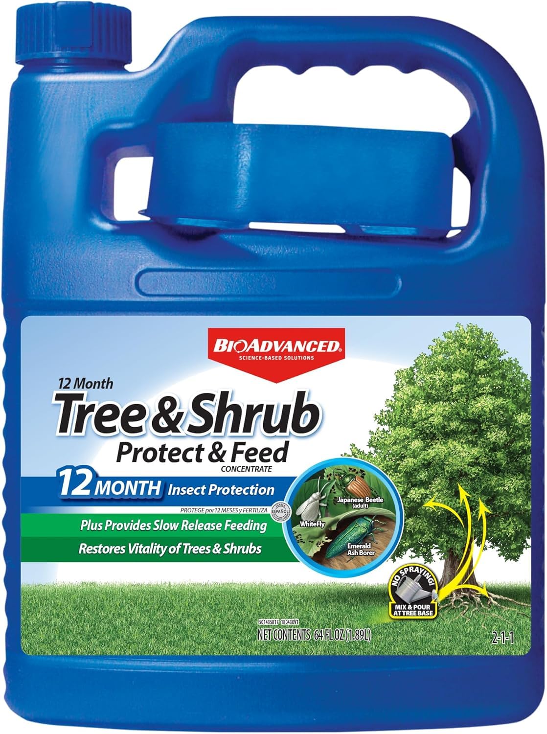 BioAdvanced 12 Month Tree & Shrub Protect and Feed Concentrate - Mix & Pour - Insect Control and Plant Food - Up to 12 Months Protection - 64 oz Bottle