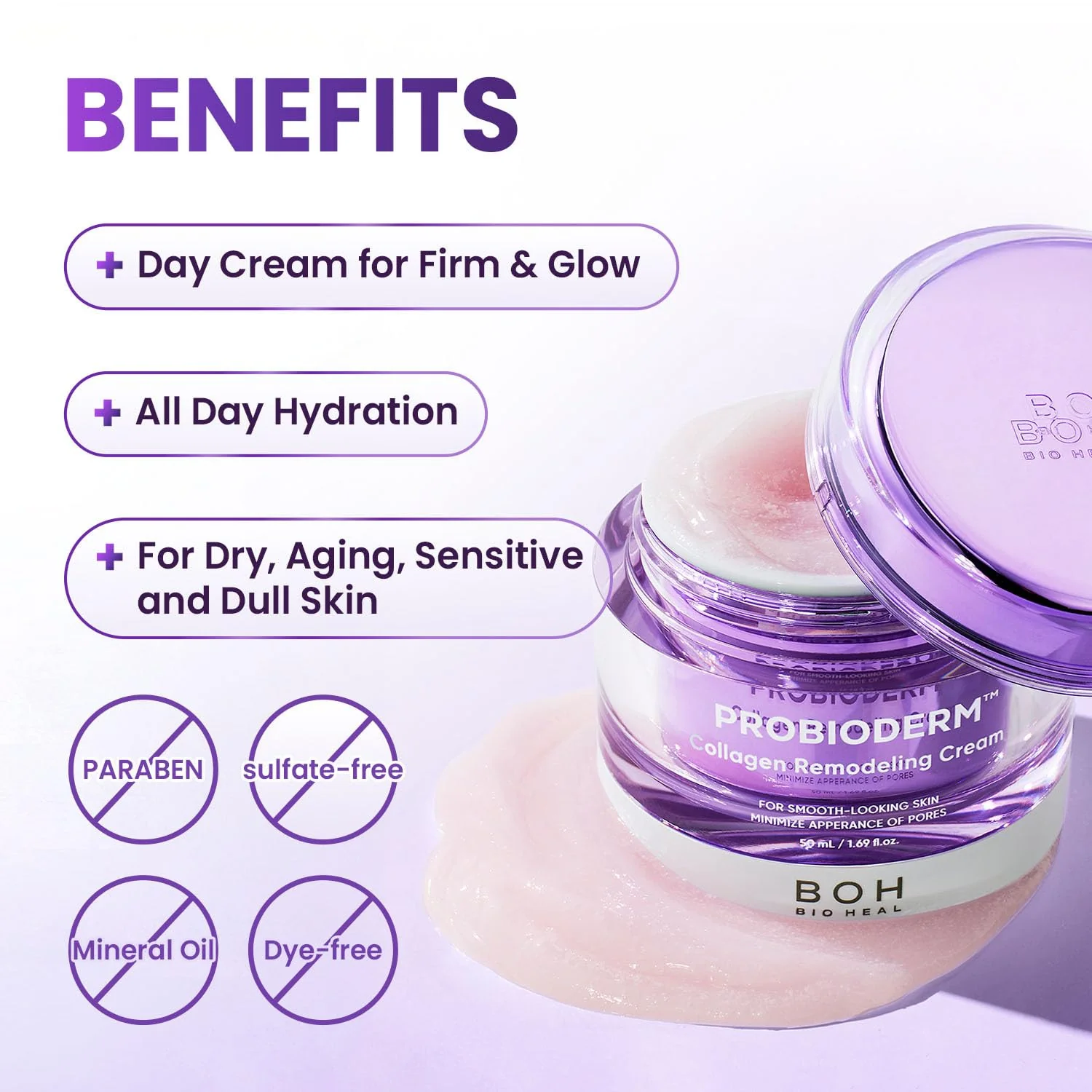 BIOHEAL BOH Probioderm™ Collagen Remodeling Cream 1.69 fl oz (50 ml) | Pore Tightening Cream with 150,000 Collagen Capsules for Firmness & Smooth Texture | Lightweight Moisturizer for Flawless Skin - Image 4