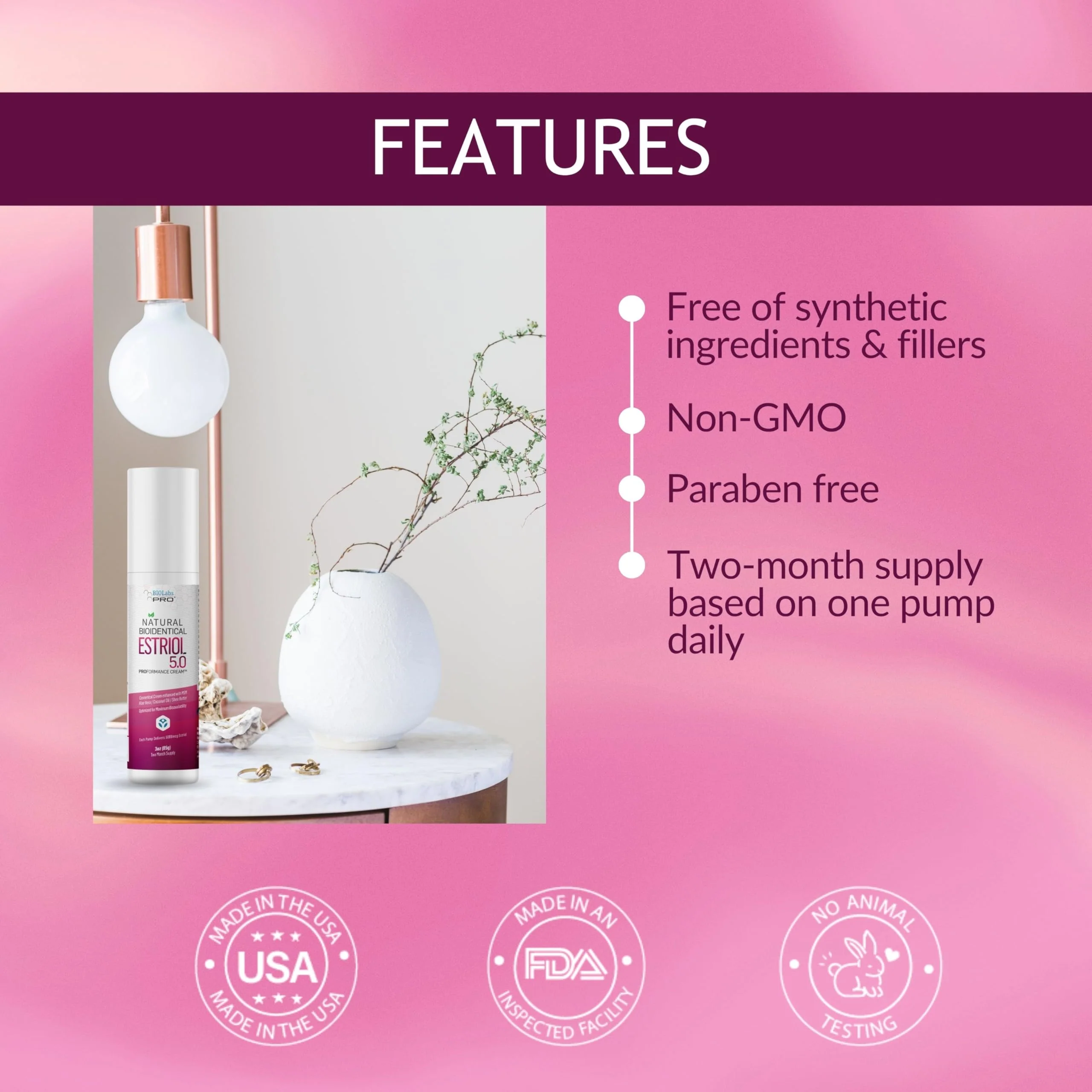 BIOLABS PRO Estri Cream - Bioidentical E3 Cream - Menopausal Support for Women - 5mg E3 Per Dose - Two Month Supply - 3oz - Image 3
