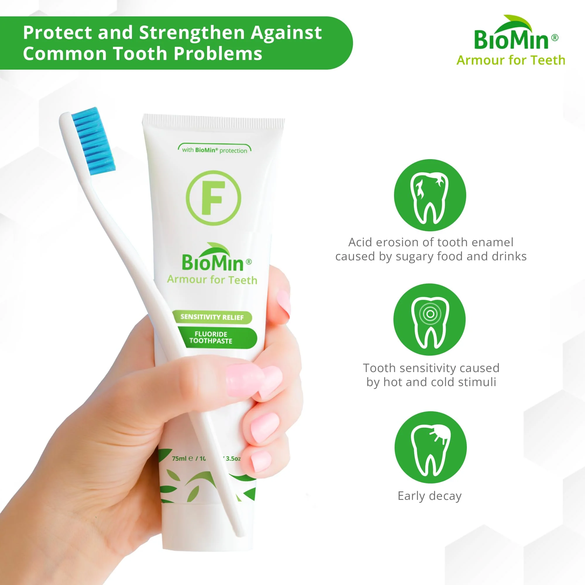 BioMin F Toothpaste - Helps Strengthen & Protect Enamel, Provide Relief to Sensitive Teeth - 75ml Mild Minty Flavour Fluoride Toothpaste for Adults & Kids - Suitable for Vegans, Not Tested on Animals - Image 2