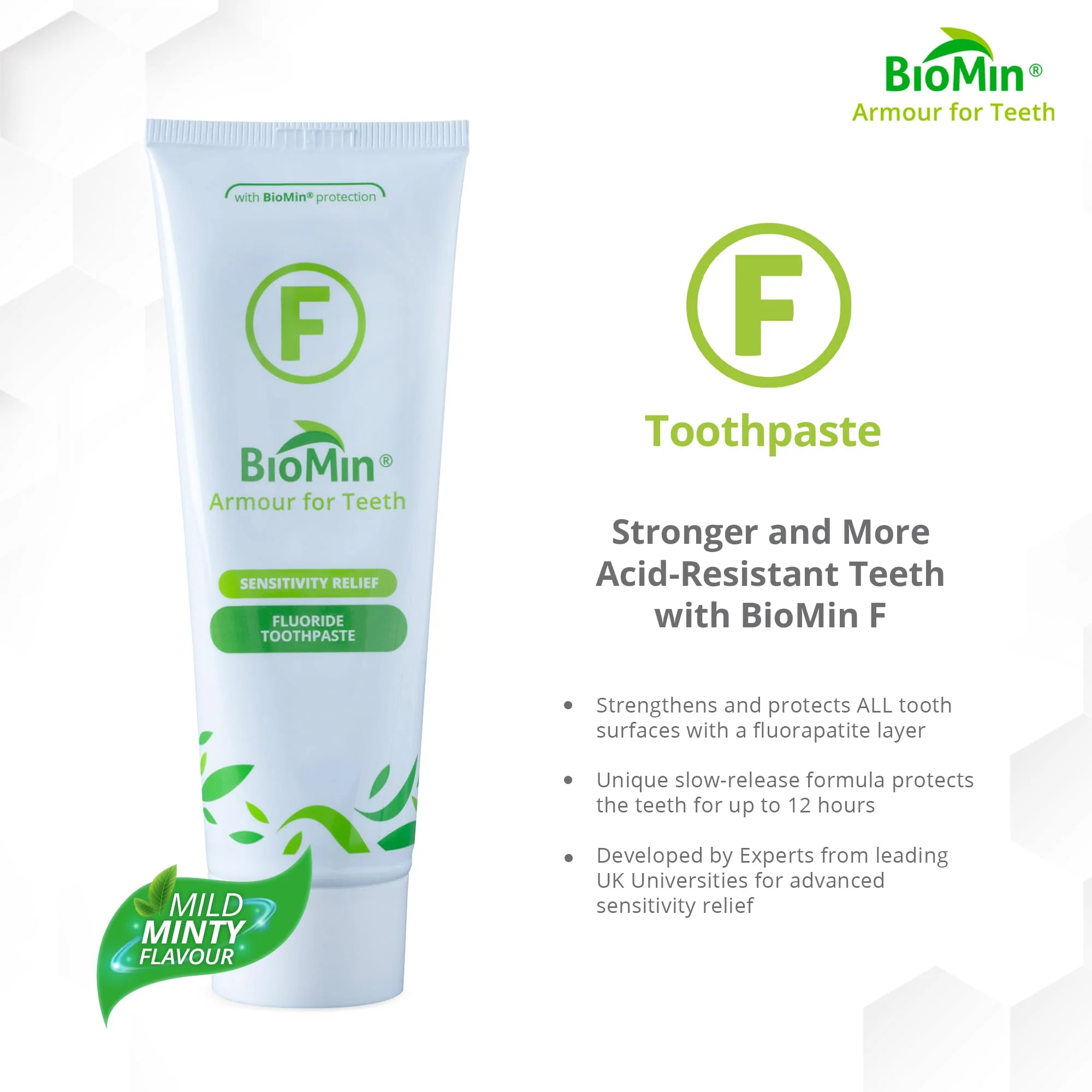 BioMin F Toothpaste - Helps Strengthen & Protect Enamel, Provide Relief to Sensitive Teeth - 75ml Mild Minty Flavour Fluoride Toothpaste for Adults & Kids - Suitable for Vegans, Not Tested on Animals - Image 4