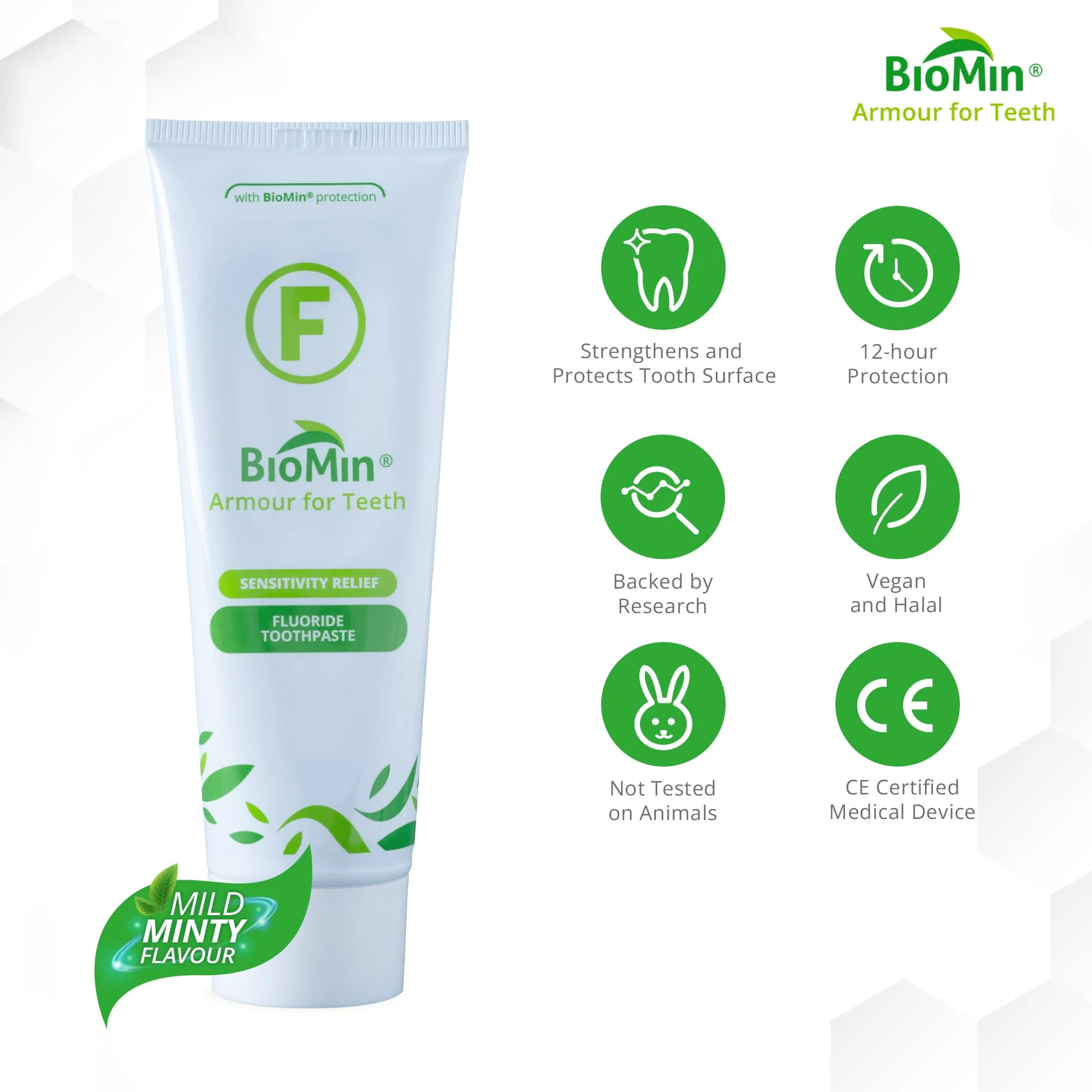 BioMin F Toothpaste - Helps Strengthen & Protect Enamel, Provide Relief to Sensitive Teeth - 75ml Mild Minty Flavour Fluoride Toothpaste for Adults & Kids - Suitable for Vegans, Not Tested on Animals - Image 5