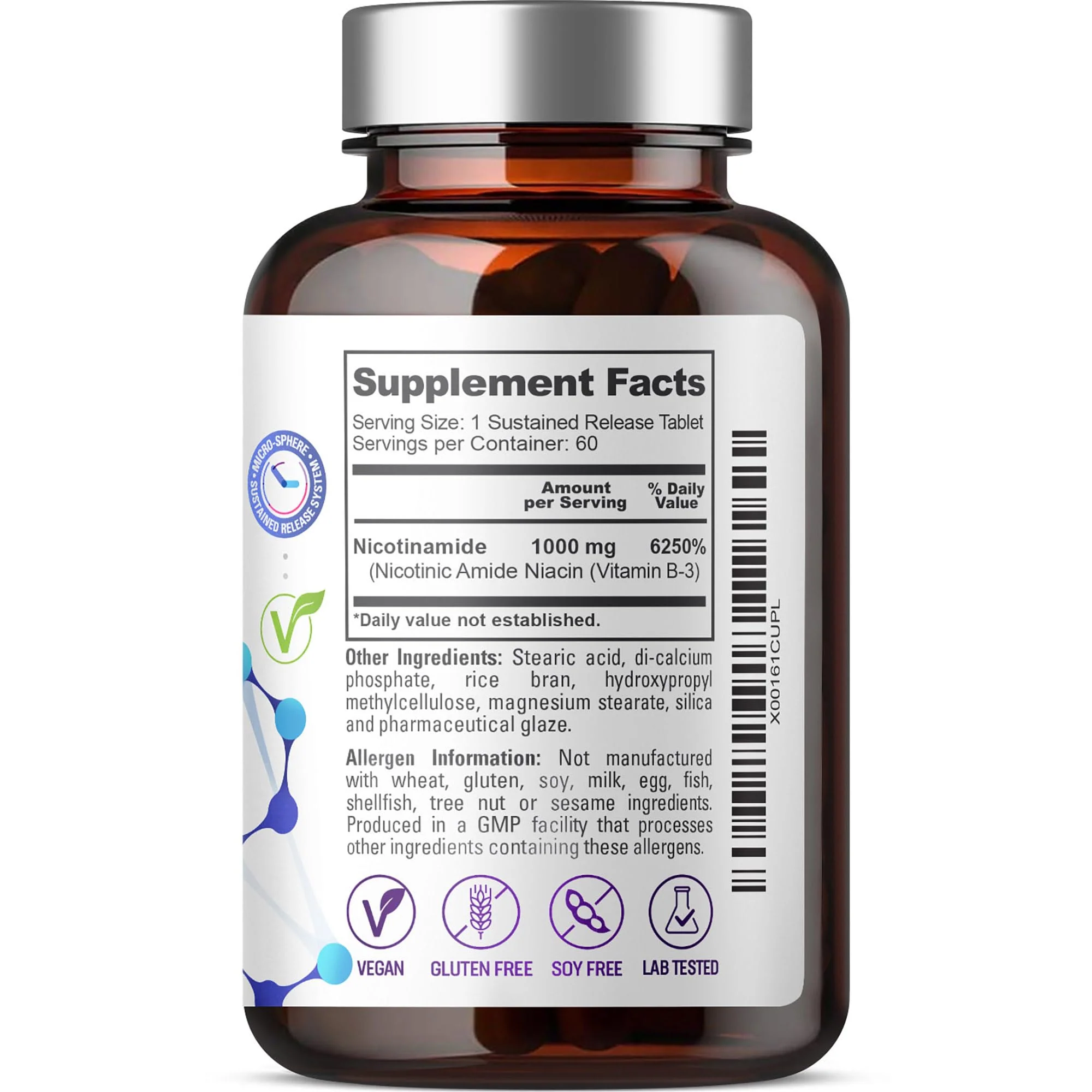 biophix B-3 Nicotinamide 1000 mg 60 Tablets Extra Strength Timed Release - Nicotinic Amide Niacin Natural Flush-Free Vitamin Formula - Supports Skin Cell Health - Image 9