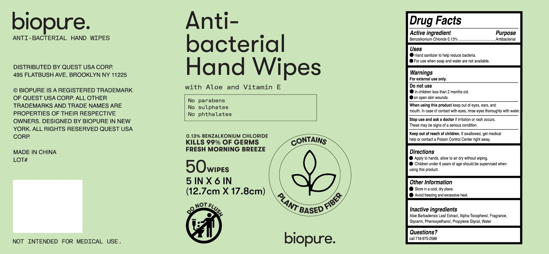 Biopure Antibacterial Hand Wipes Fresh Morning Breeze- Antibacterial Wipes with Aloe and Vitamin E Formula | 5"x7" Wet Wipes Canister | No Parabens, Sulfates or Phthalates, Kills 99% of Germs, 300 ct - Image 2