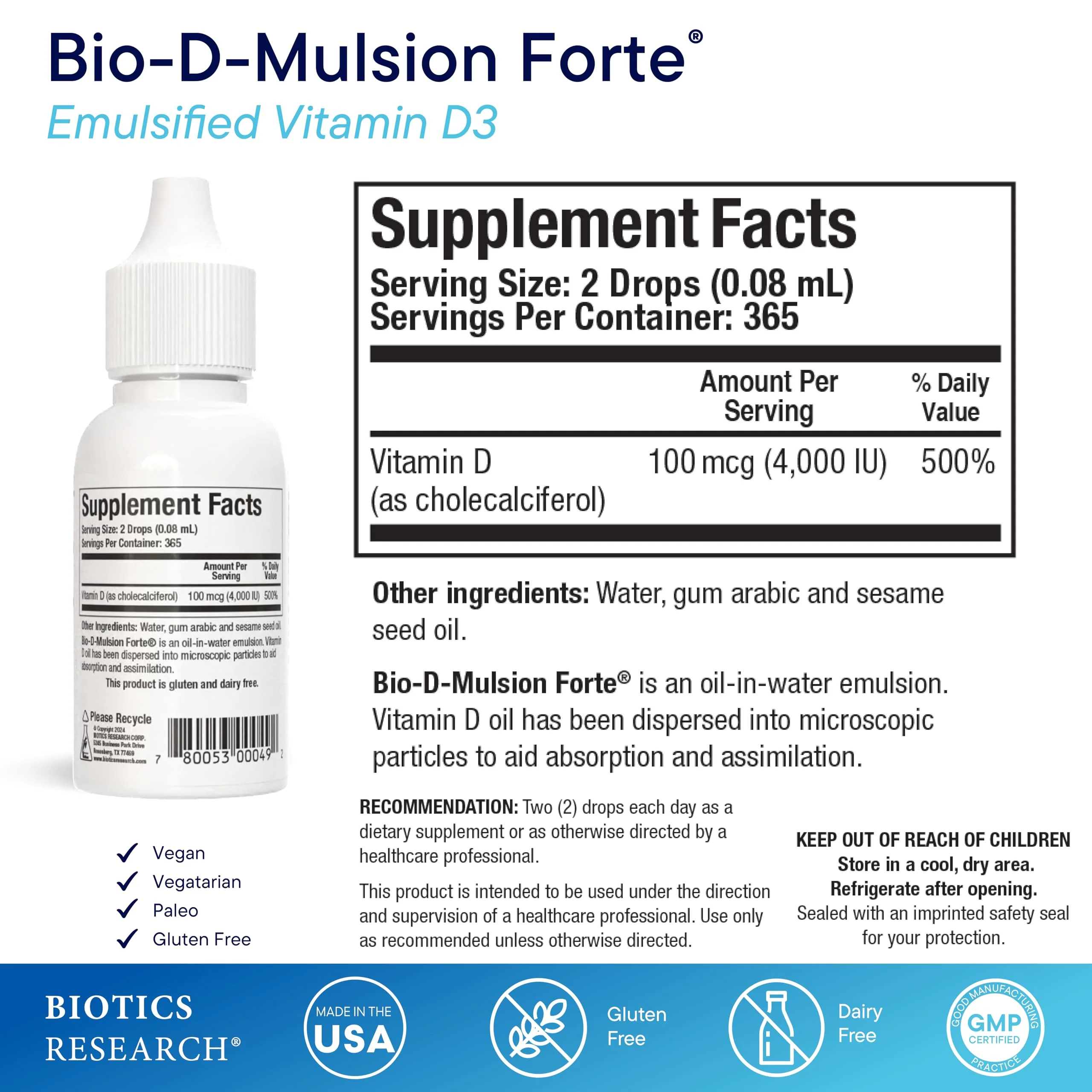 Biotics Research Bio-D-Mulsion Forte Liquid Vitamin D Drops 4000 IU – Vitamin D3 2000iu /Drop for Adults –Best Absorption, Strengthens Bones, Supports Cardiovascular & Immune System -1 fl oz - Image 9