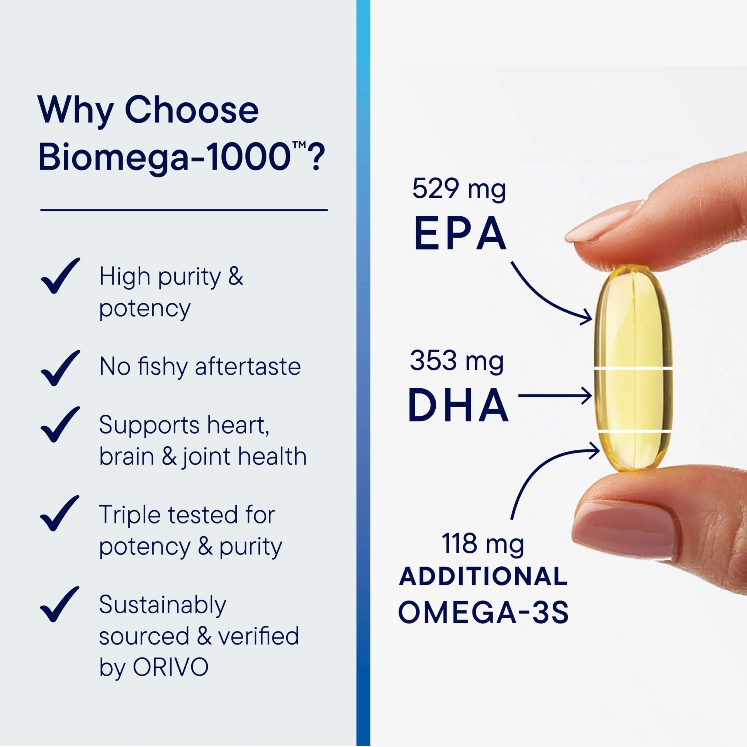 Biotics Research Biomega-1000™ Omega 3 Fish Oil With EPA 529mg / DHA 353mg– Omega-3 Fatty Acids 1000 mg- Highly Concentrated Fish Oil 90 Days Servings–Supports Immune, Brain & Heart Health–90 Softgels - Image 4