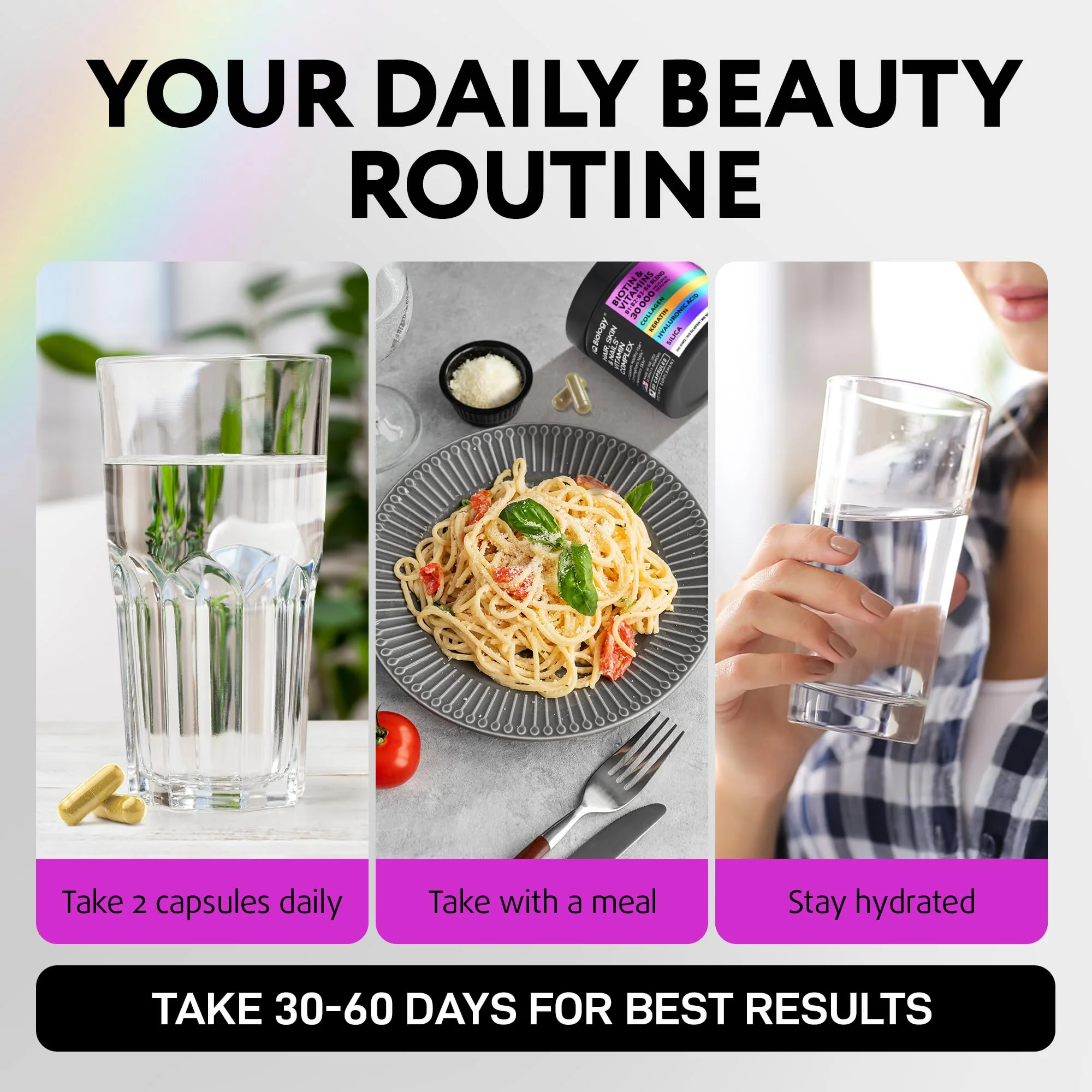 Biotin for Hair Growth Women & Men with Keratin, Collagen Complex 30000 mcg – Capsules for Hair Loss & Stronger Thickness – Skin & Nails Vitamins, Biotin 10000mcg and Collagen Supplements - 60 Pills - Image 4