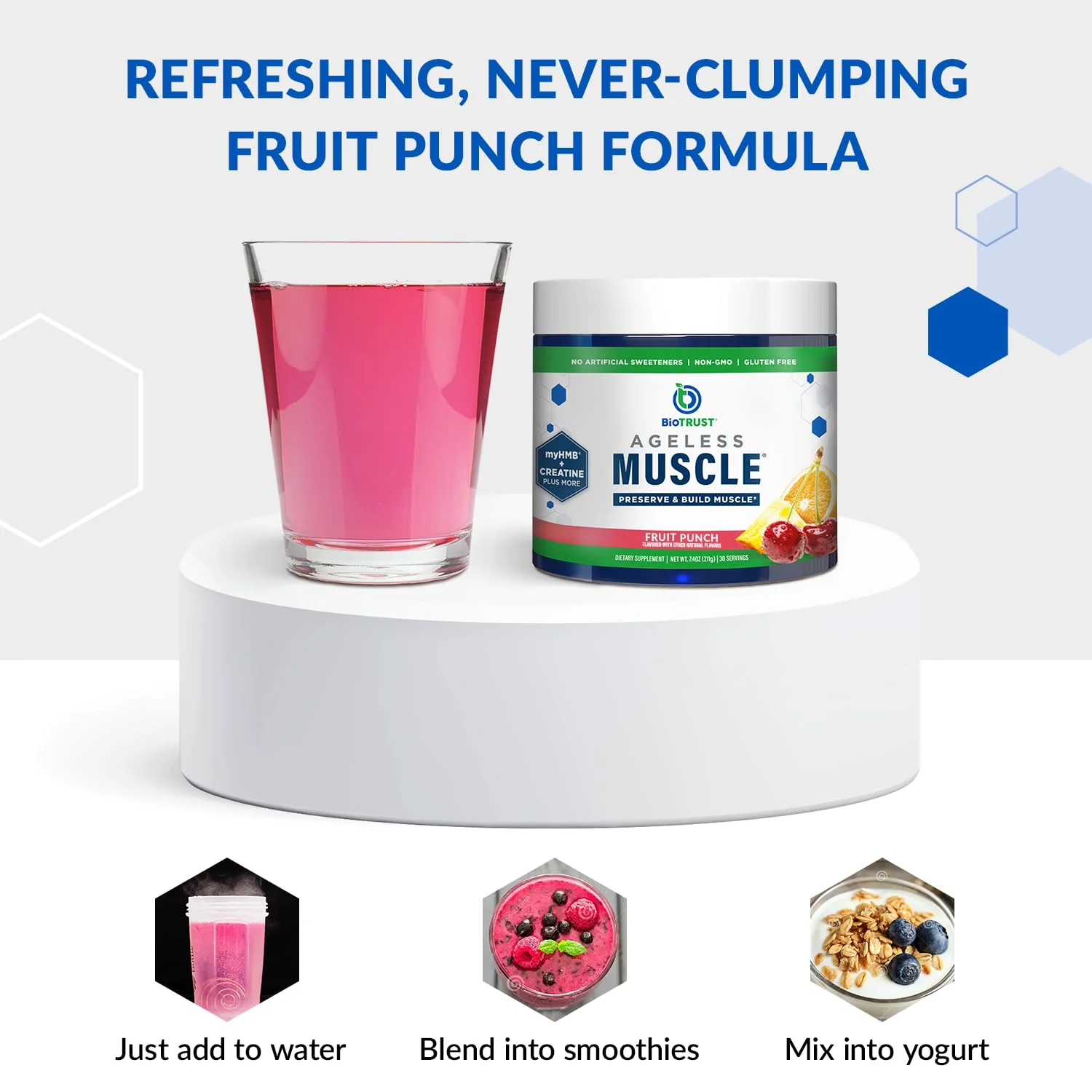BioTrust Ageless Muscle Builder - Creatine HMB Powder with Vitamin D3 & Betaine - Build & Preserve Naturally Declining Muscle Mass & Strength - Fruit Punch, 30 Servings - Image 4