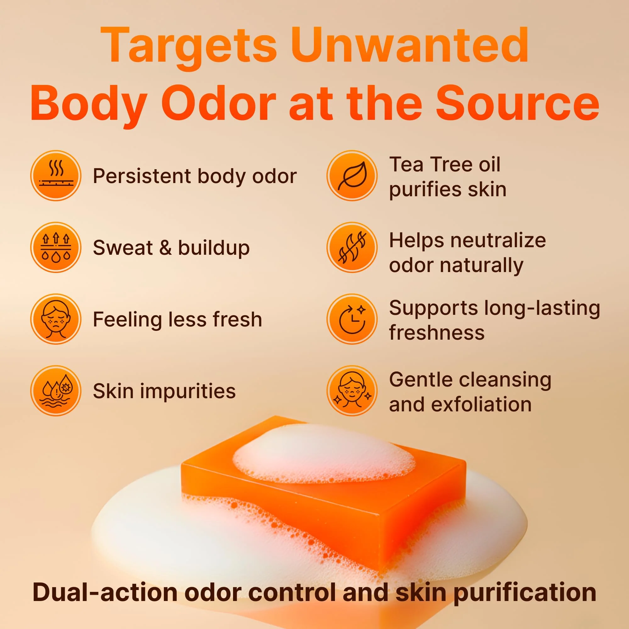 BIOXI Persimmon & Tea Tree Oil Deodorizer Soap Bar Odor Control & Gentle Exfoliation Body Wash for Mature or Aging Skin Korean Cold-Pressed Formula with Chamomile, Aloe Vera & Coconut Oil - 2 Pack - Image 6